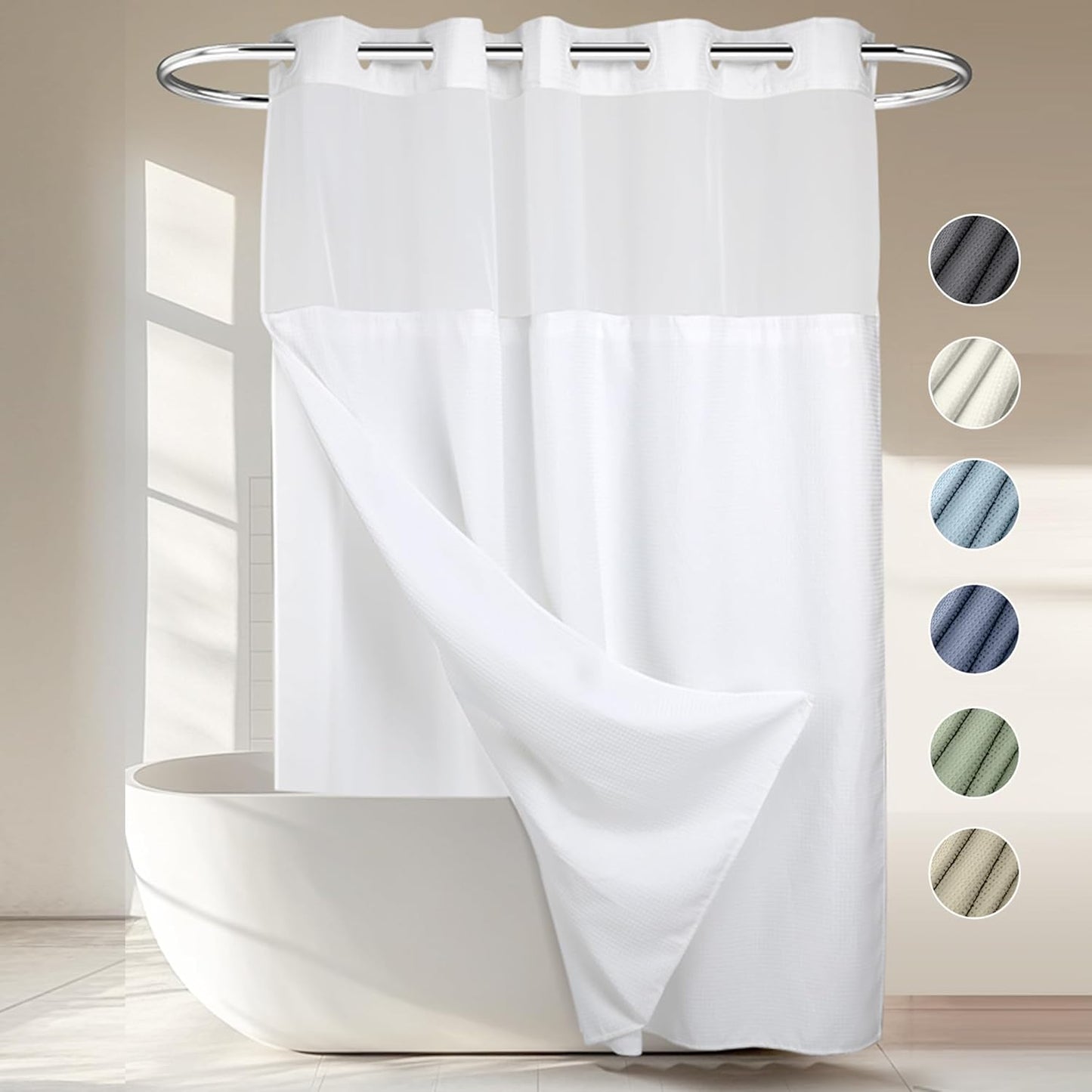 Hotel Grade Dotted Waffle Weave Shower Curtain - No Hooks Needed!