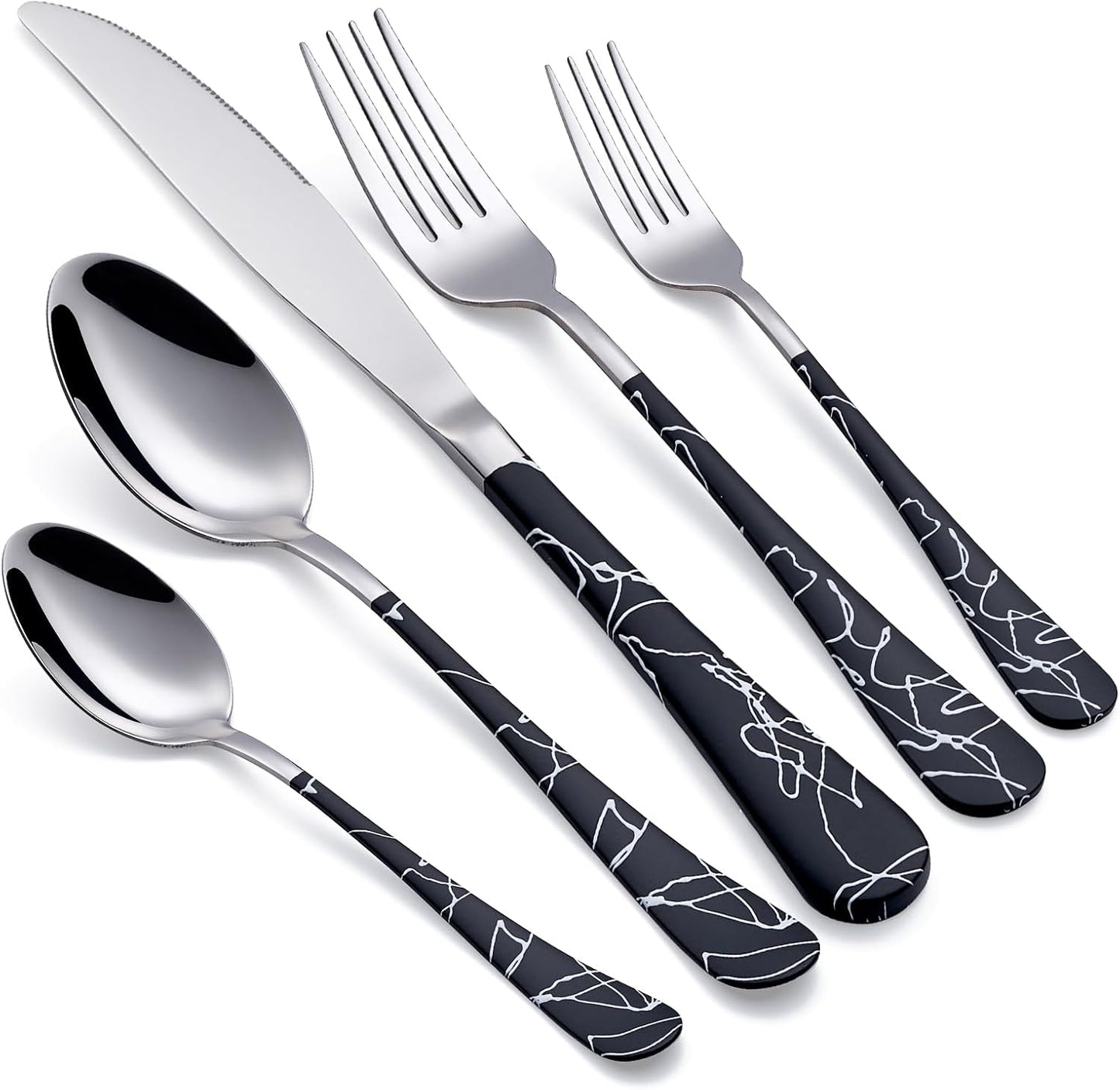 20-Piece Black Crack Silverware Set for Elegant Dining