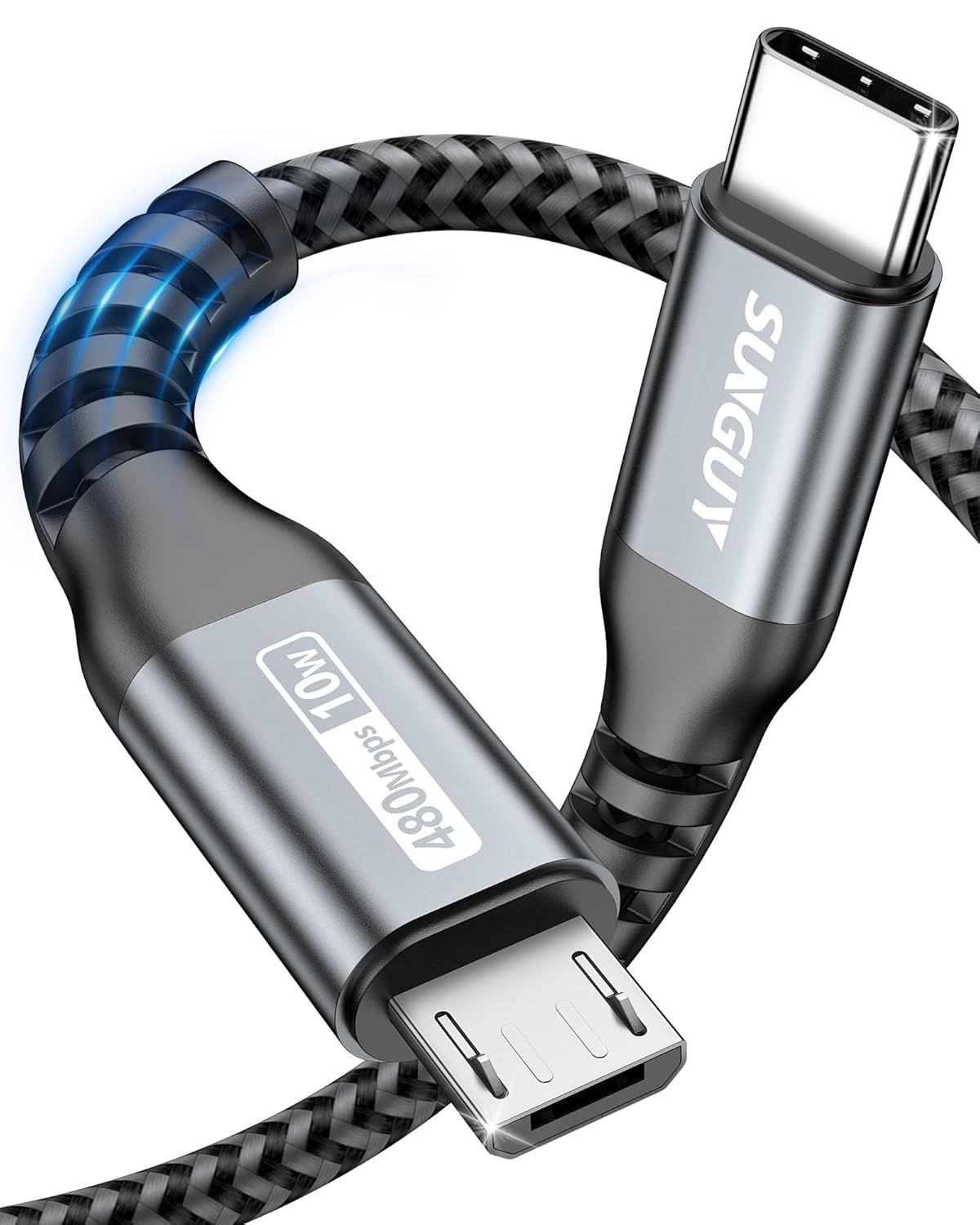 SUNGUY 2-Pack 3.3FT Braided USB-C to Micro USB Cable - Fast Charge & Data Transfer