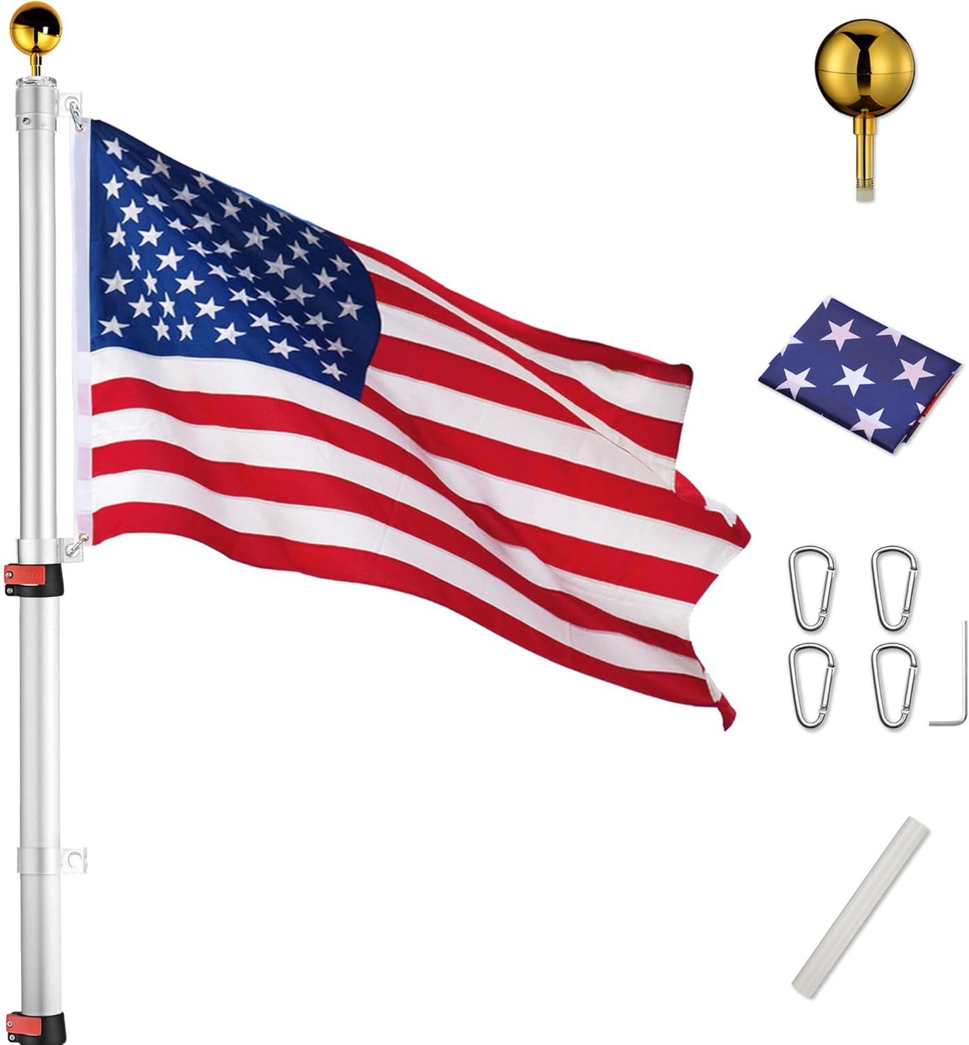25ft Telescopic Aluminum Flag Pole for 2 Flags - Outdoor Use