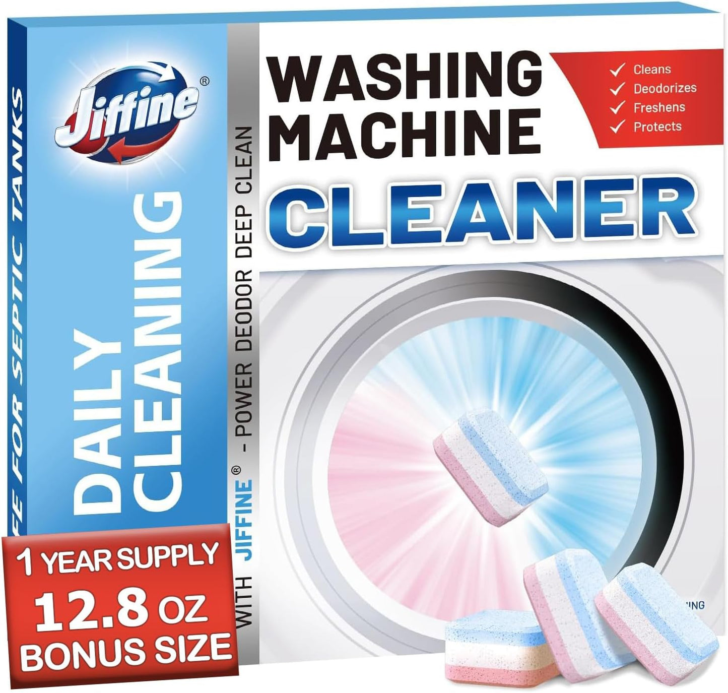 Jiffine Washer Cleaner Tablets - Deep Clean & Descale - 24 Pack