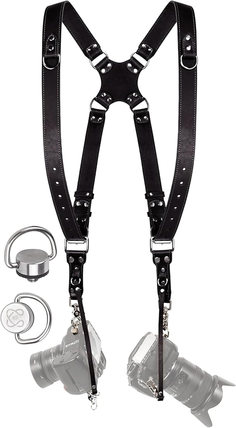 Dual Shoulder Leather Camera Harness for 2 Cameras - C Coiro