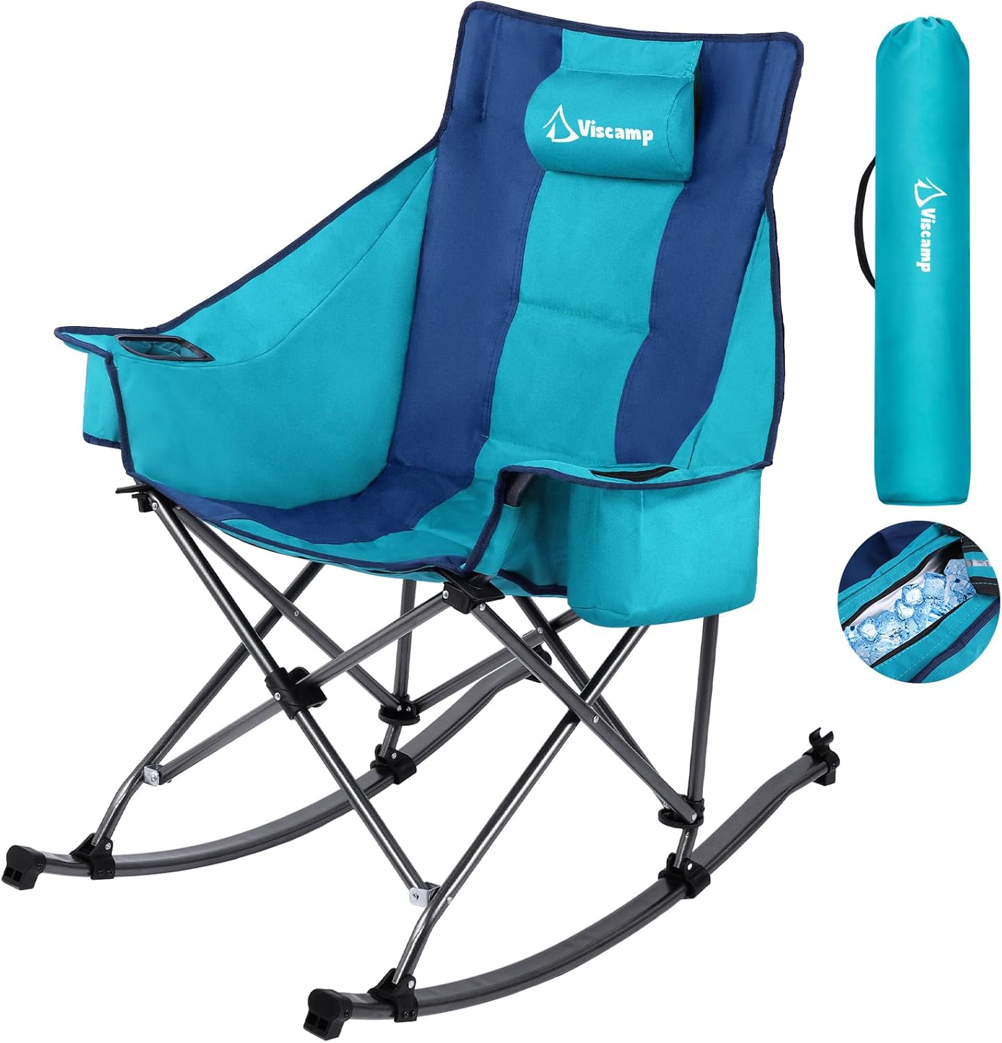 350lbs Rocking Camping Chair with Cooler Bag and Headrest