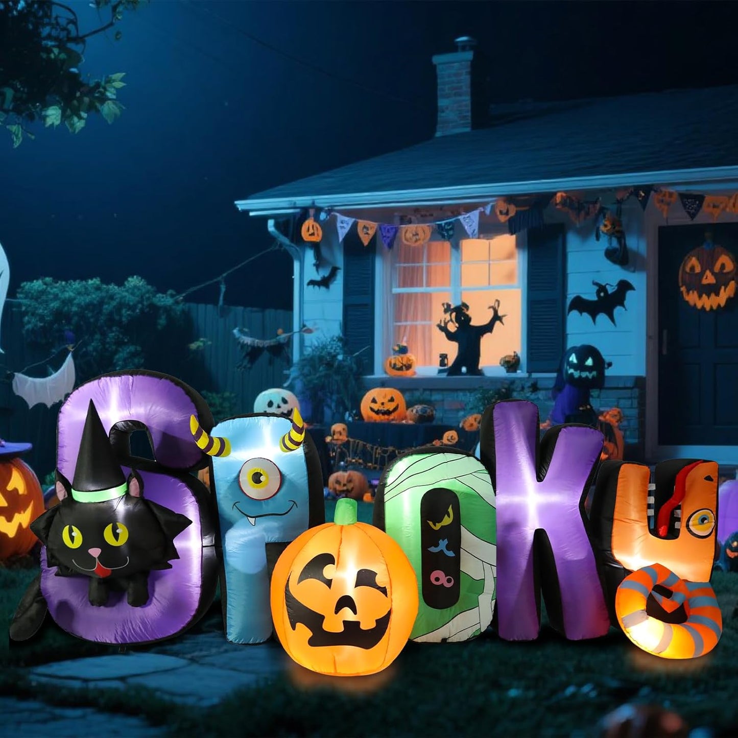 VCUTEKA 8.6FT Halloween Inflatable Spooky Pumpkin Cat