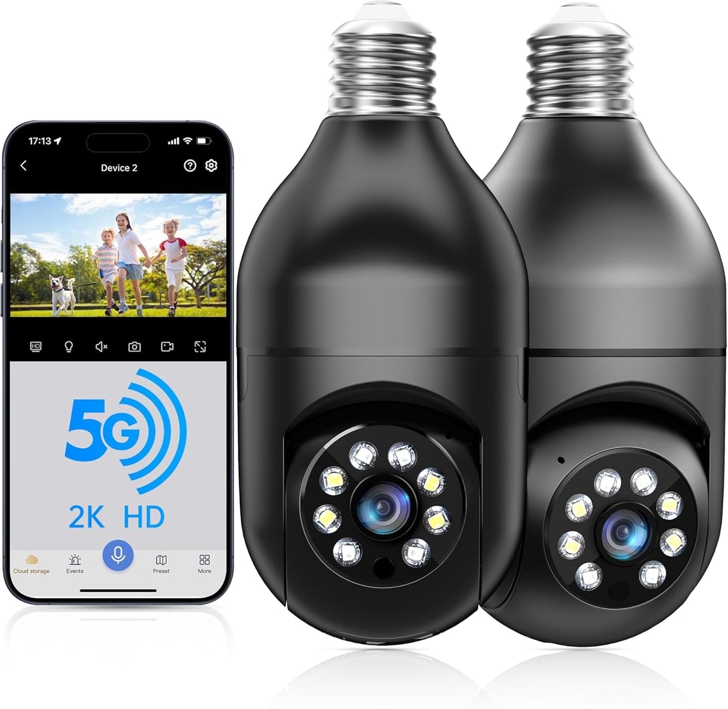 WESECUU Light Bulb Security Camera with 2K Resolution and Night Vision