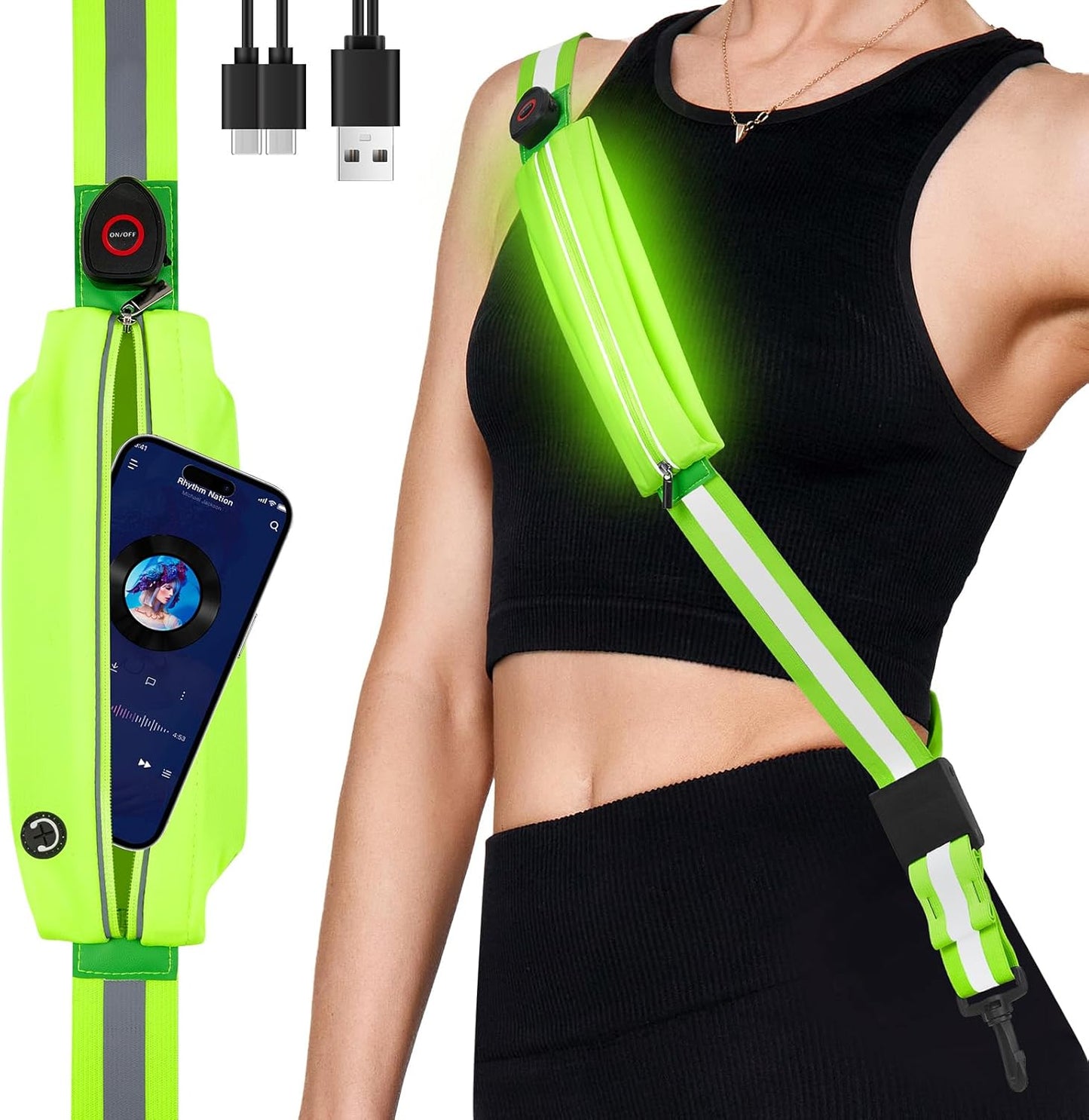 Fitense LED Reflective Belt - High Visibility Safety Gear