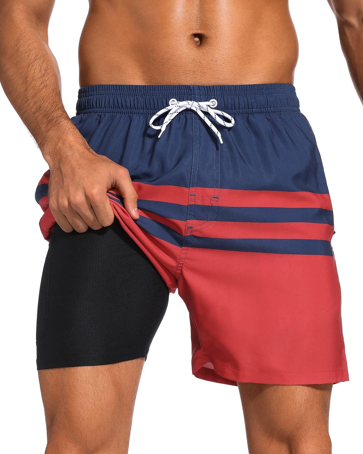 SILKWORLD Mens Swim Trunks with Compression Liner for Comfort