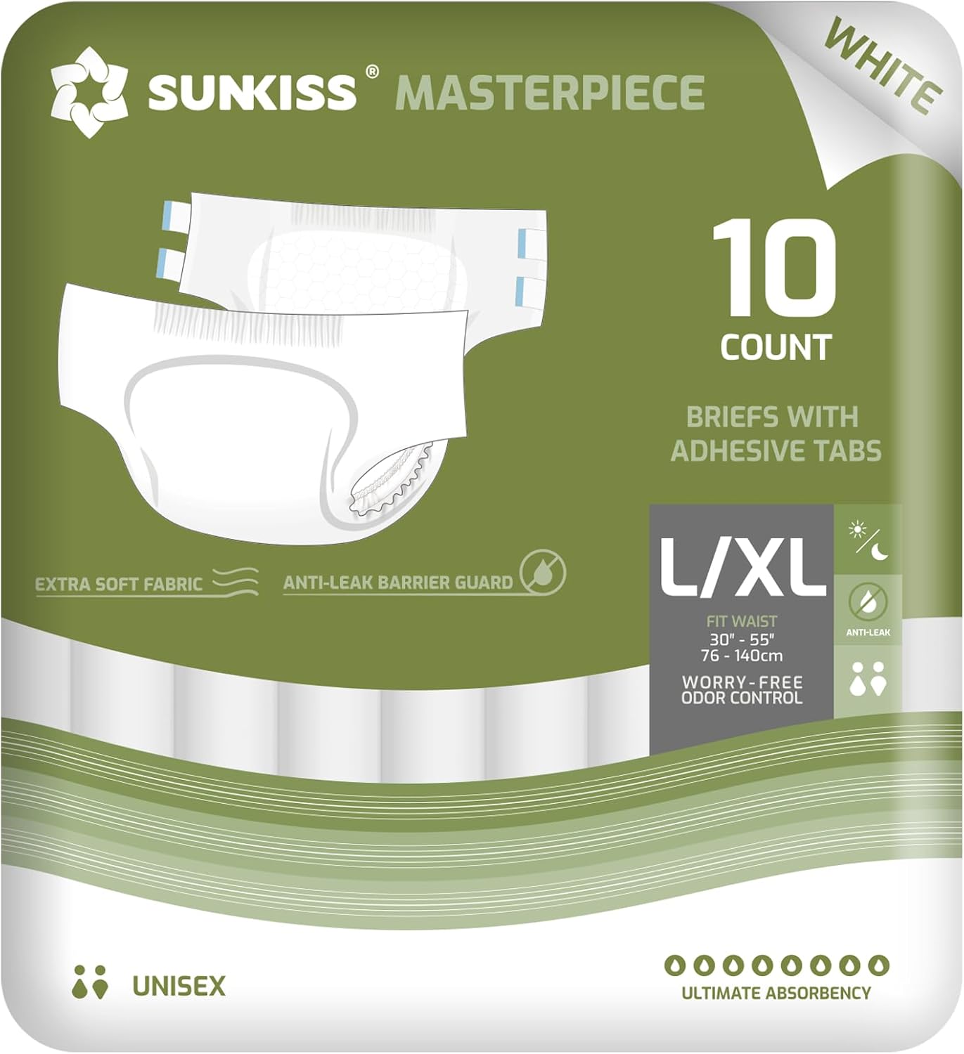 SUNKISS Masterpiece Adult Diapers with Tabs for Comfort and Protection