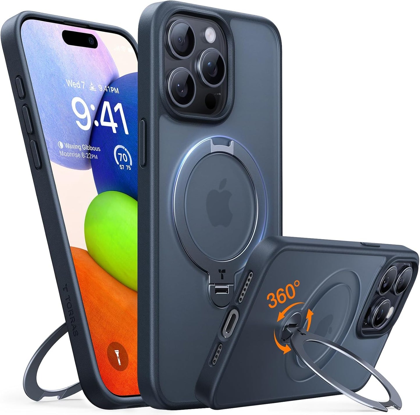 TORRAS Upgraded 360 Spin Magnetic Stand for iPhone 15 Pro Case