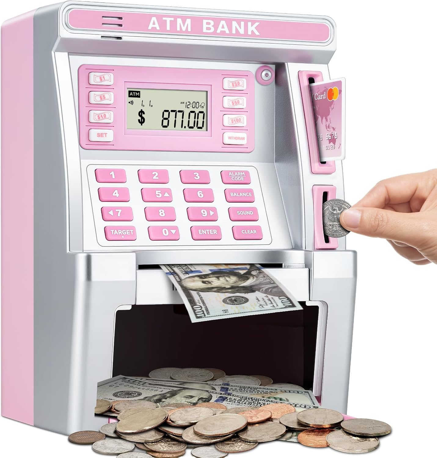 Realistic ATM Piggy Bank for Kids with Debit Card Features