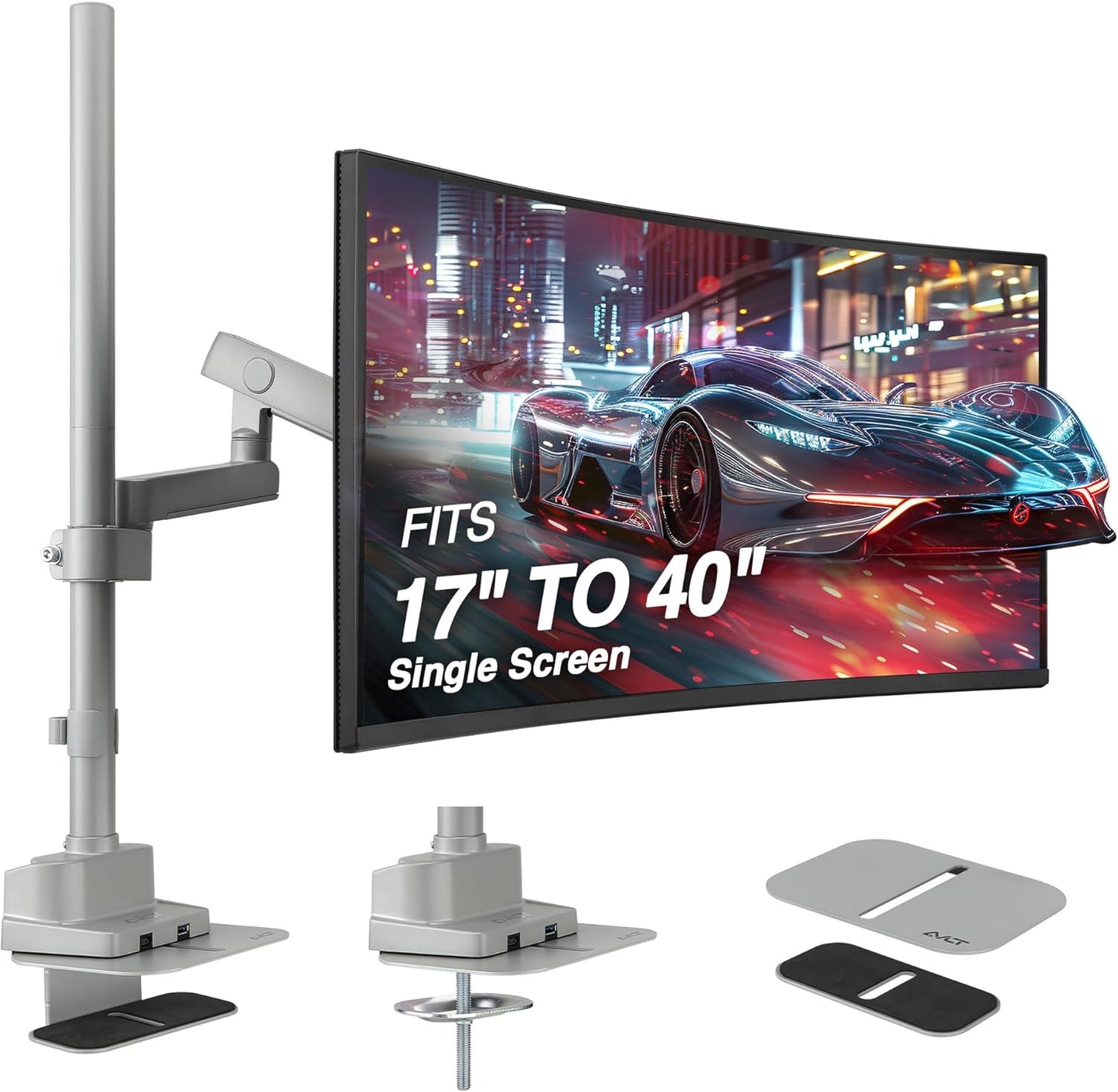AVLT Single 40 Inch Monitor Arm with USB-C Ports for Ergonomics