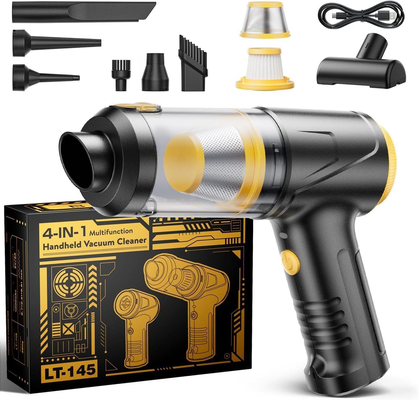 Handheld Vacuum Cleaner with 21000Pa Suction Power and LED Light