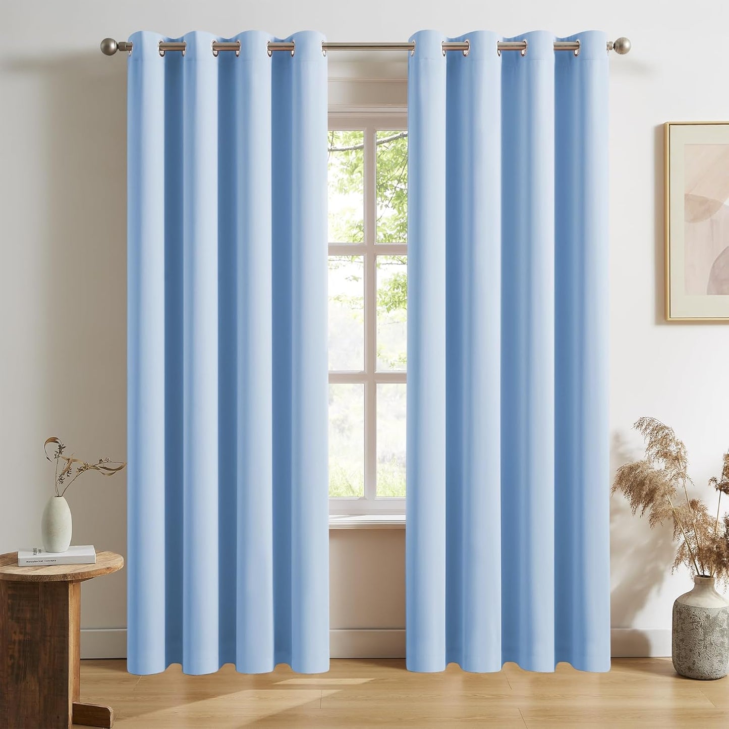DUALIFE Cerulean Blue Blackout Curtain Panels for Room Darkening