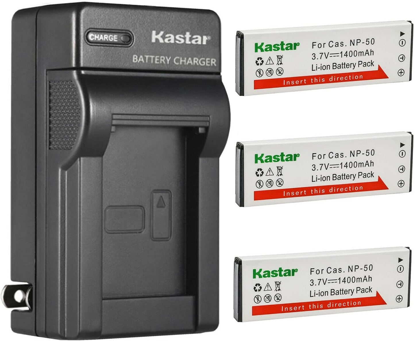 Kastar 3-Pack Battery and AC Wall Charger for Casio NP-50