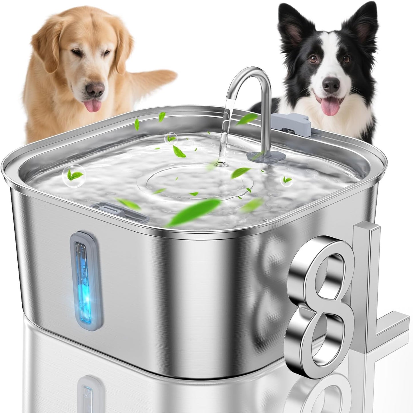 Dog Water Fountain for Large Dogs with 8L Capacity and Steel Design