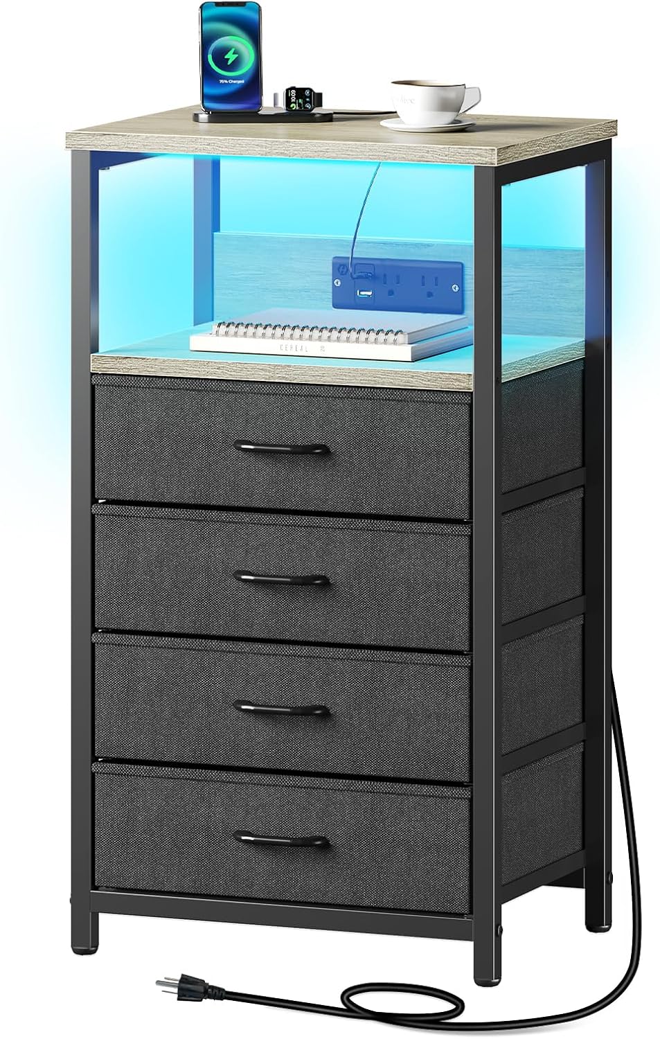 Seventable Night Stand with Charging Station and LED Light