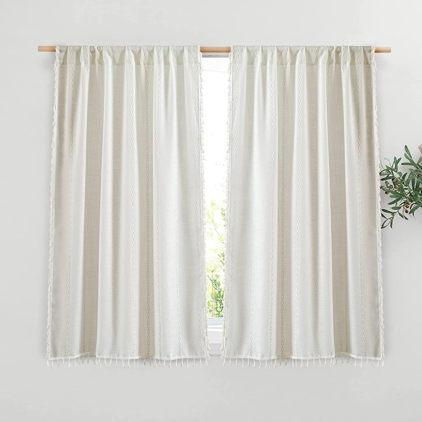 Boho Farmhouse Kitchen Curtains 54 Inch Length for Chic Decor