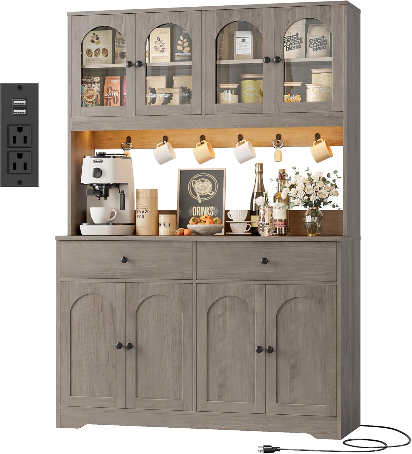 HIFIT 71in LED Kitchen Pantry Cabinet with Power Outlet