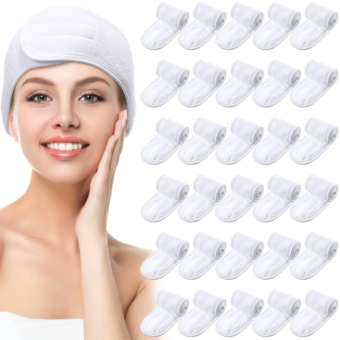 Hoteam 30 Pack Spa Headband for Women - Adjustable Hair Wrap