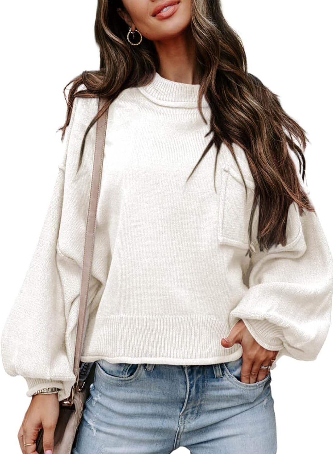 EVALESS Women's 2024 Lantern Long Sleeve Crewneck Sweater