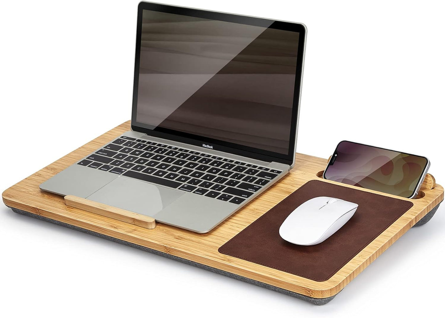 Bamboo Lap Desk - Portable Laptop Stand with Mouse Pad & Phone Holder