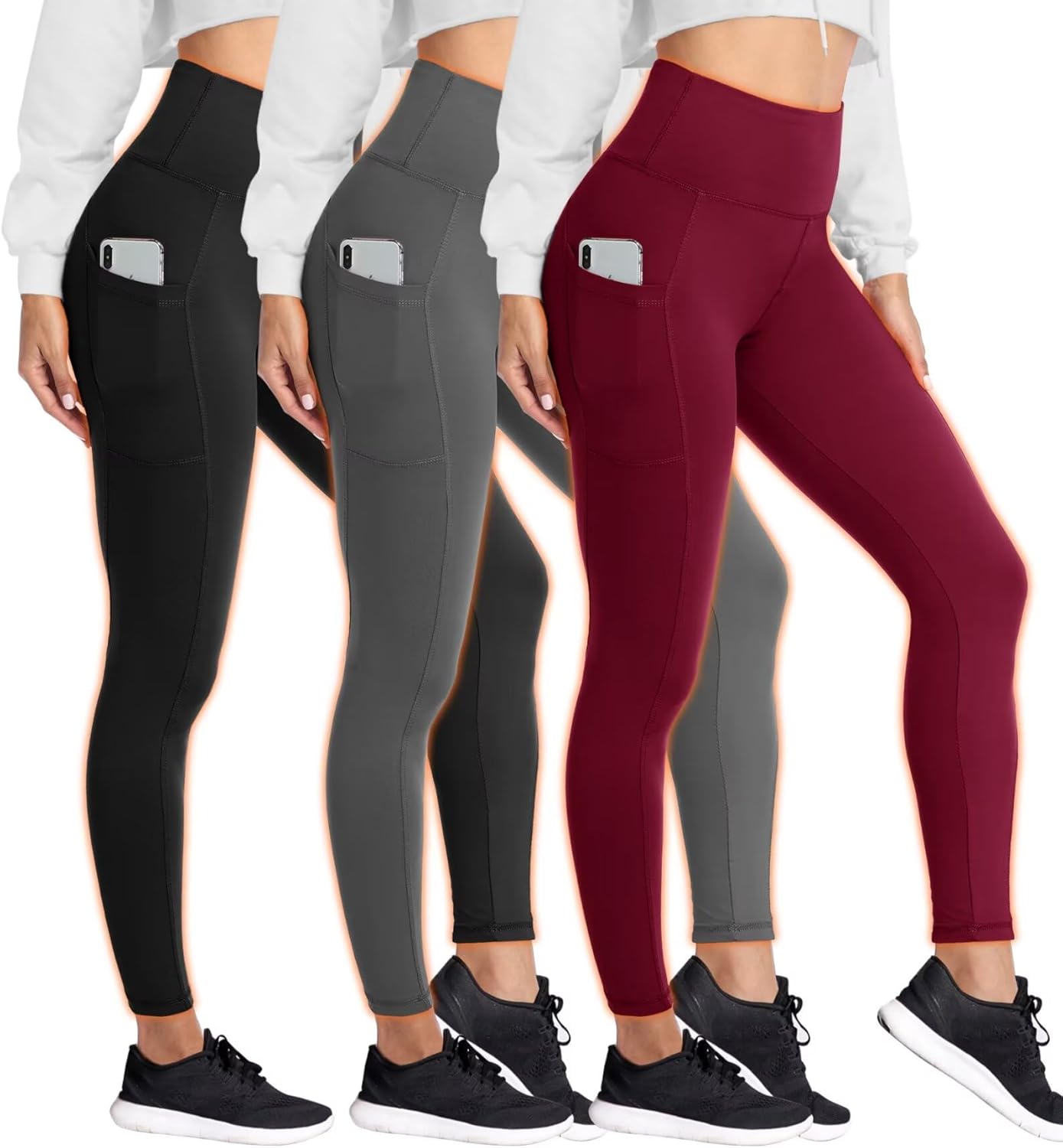 Fleece Lined Leggings for Women with Pockets - Tummy Control