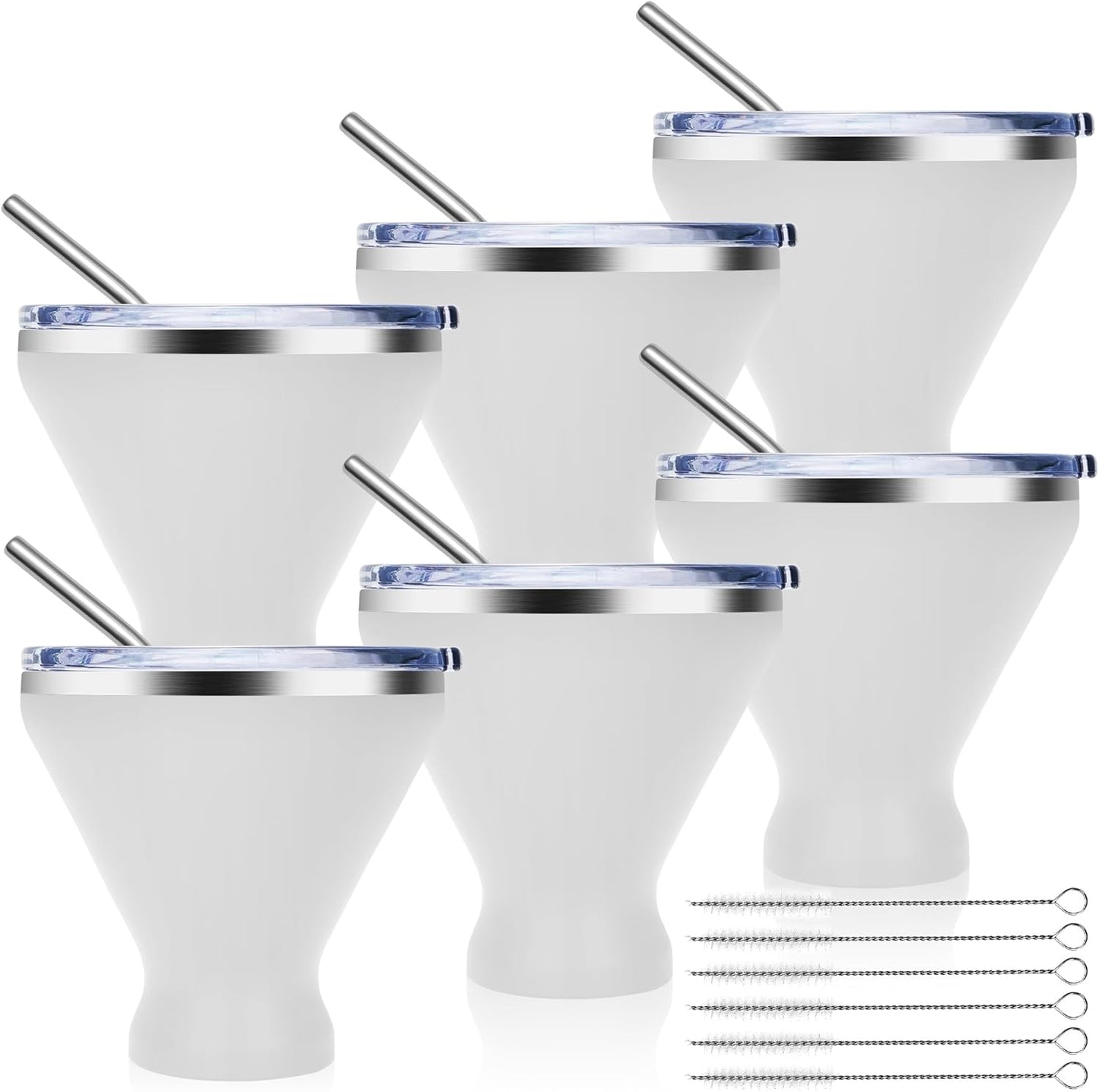 Stainless Steel Martini Glass Set of 6 with Lid and Straw
