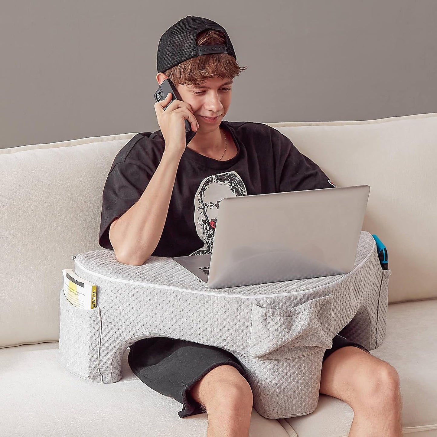 Memory Foam Lap Desk Gaming Pillow (Gray)