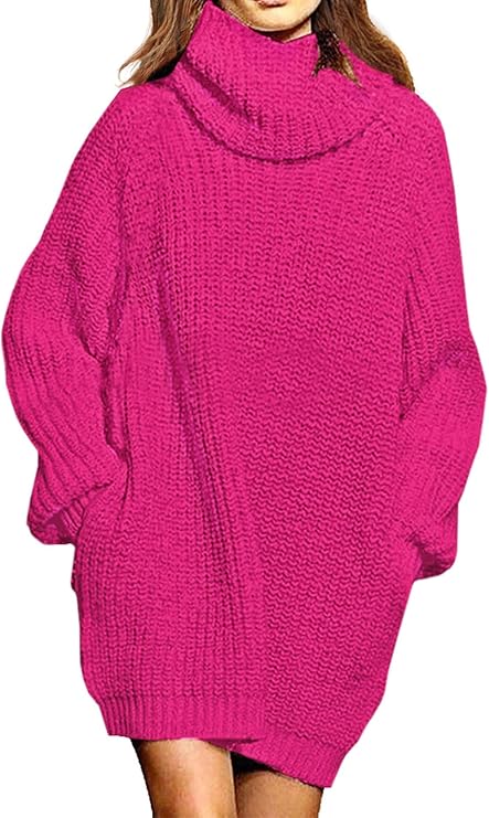 Pink Queen Women's Oversize Turtleneck Pullover Sweater Dress
