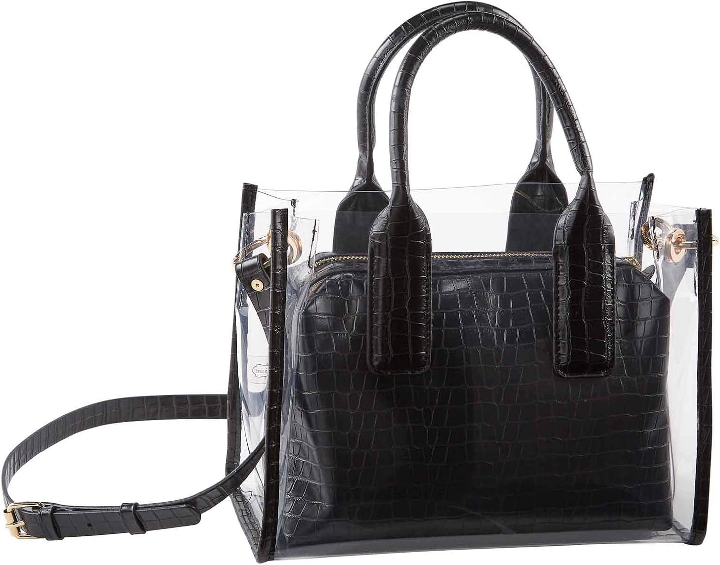 Mud Pie Clear Purse with Faux Crocodile Leather and Pouch