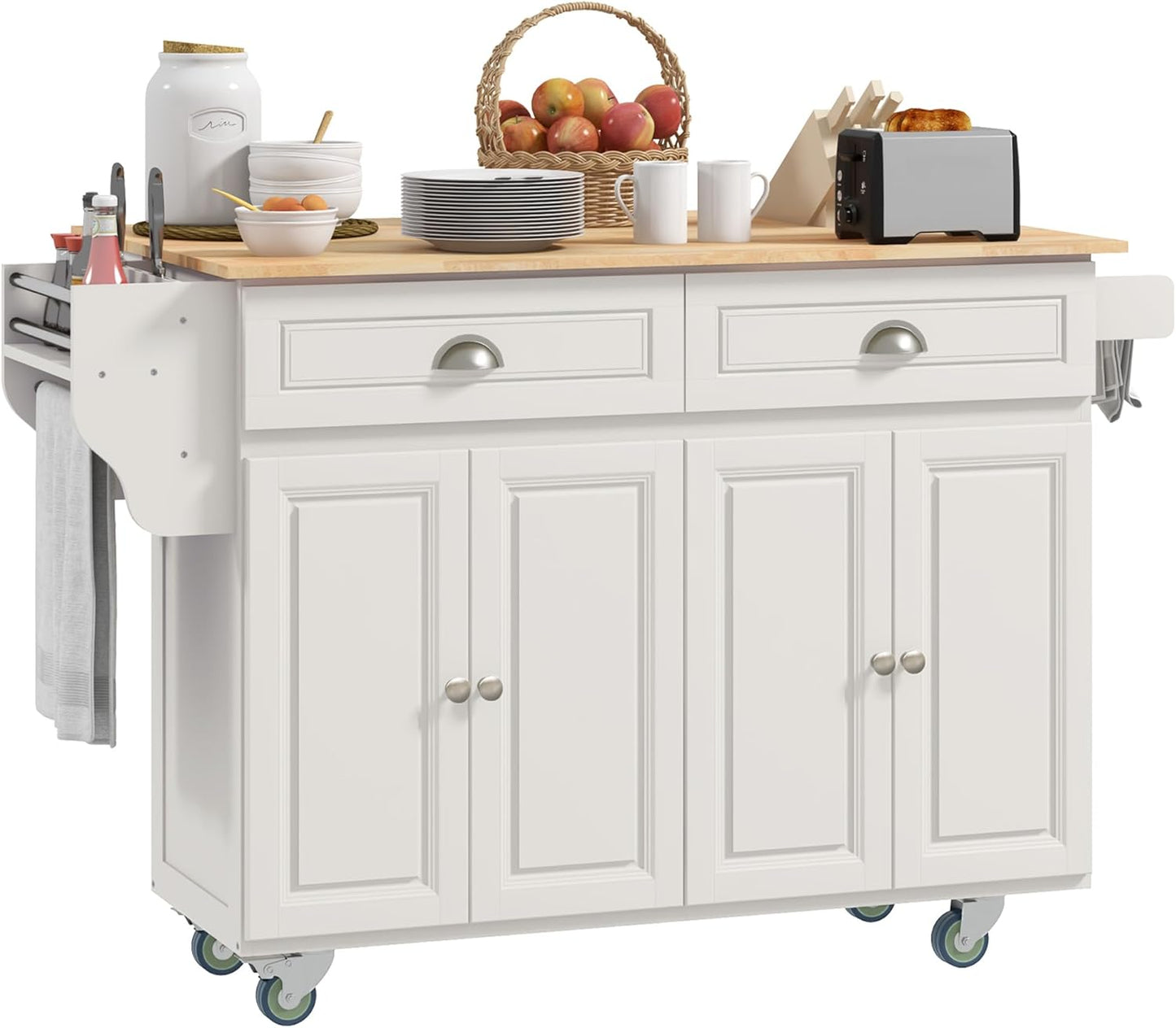 HOMCOM Rolling Kitchen Cart - Drop Leaf, Ample Storage