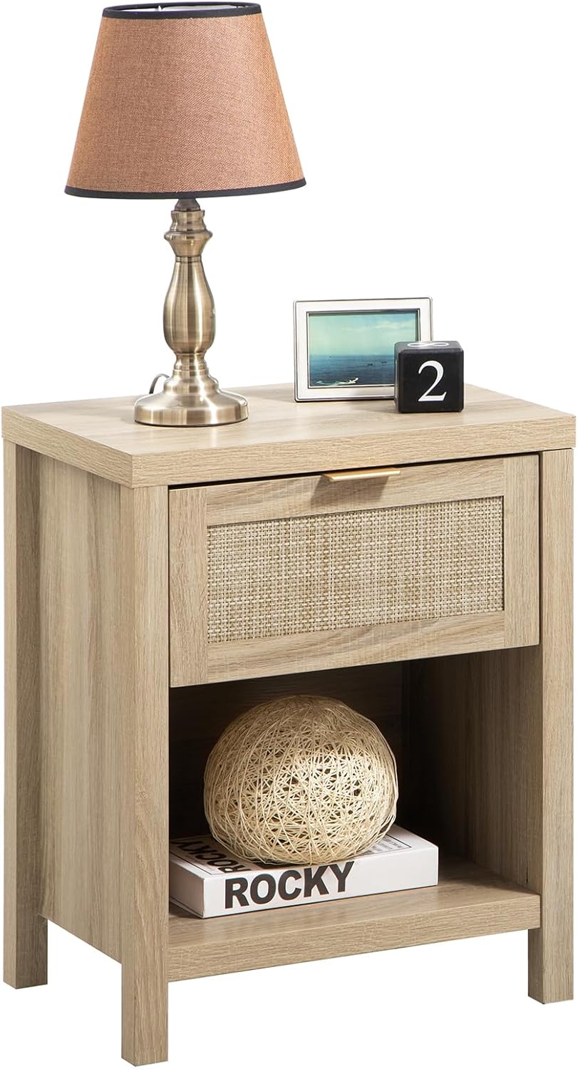 SICOTAS Rattan Night Stands for Farmhouse Style Bedrooms