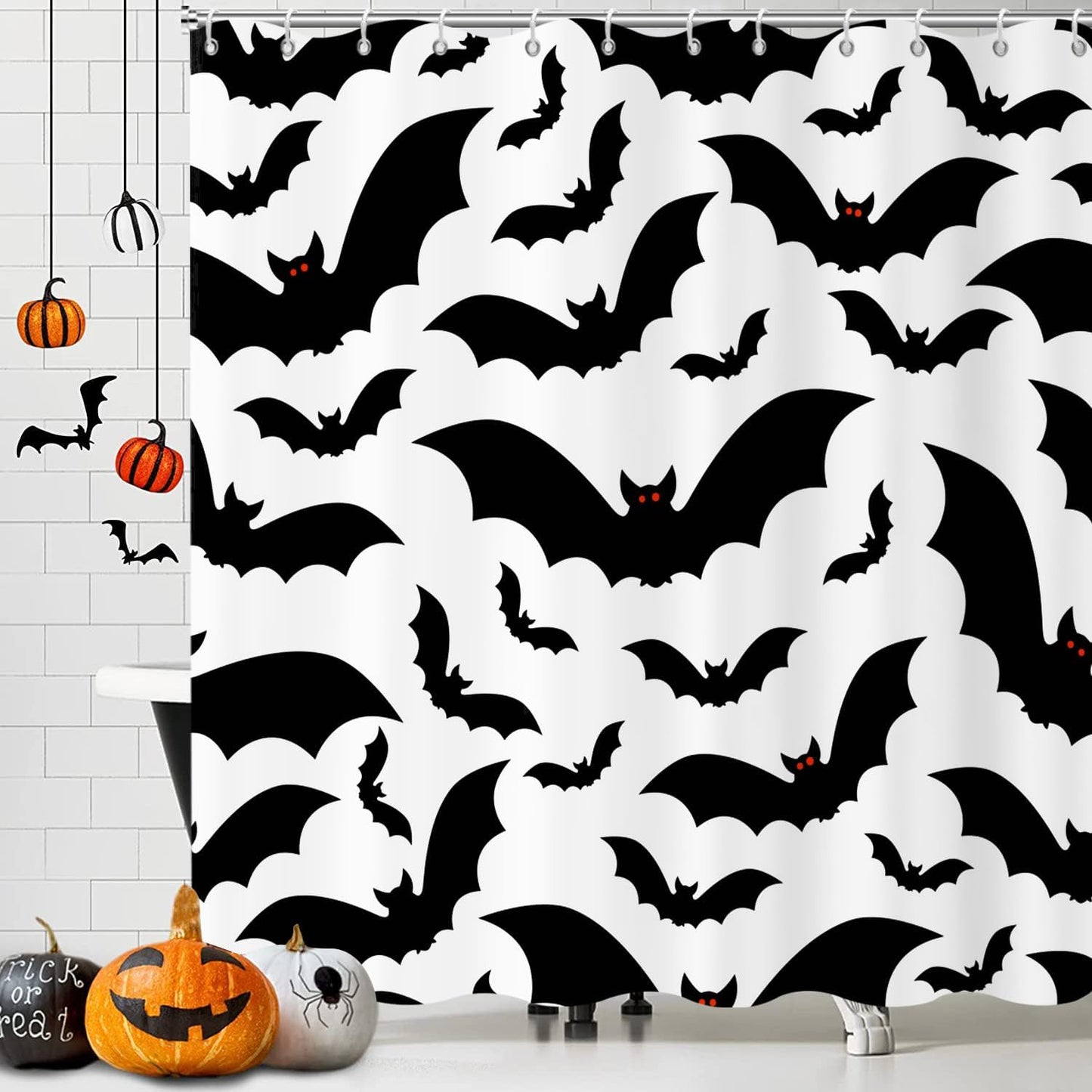 Halloween Bat Shower Curtain Set