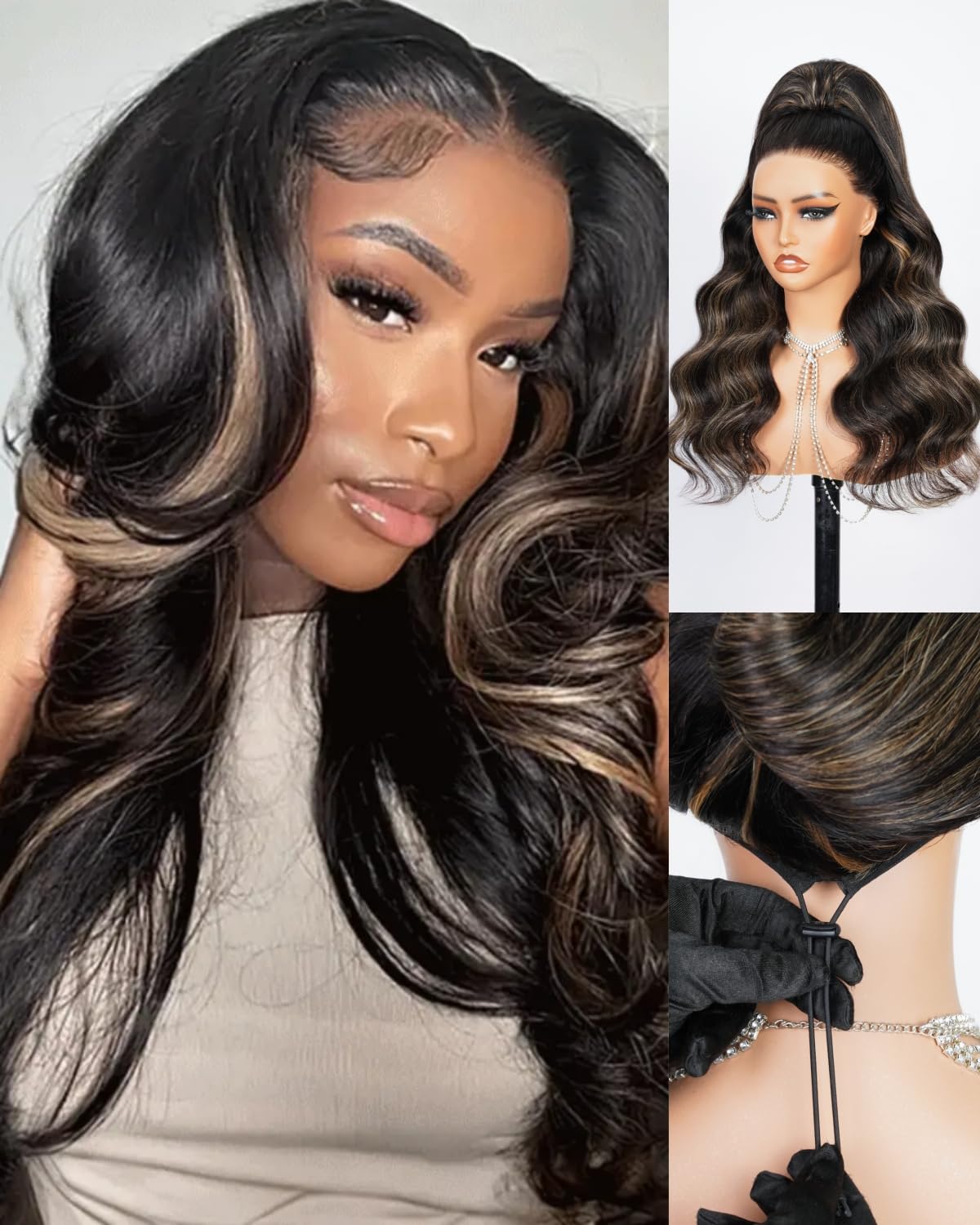 Balayage Body Wave Headband Wig Human Hair 18 Inch Highlight