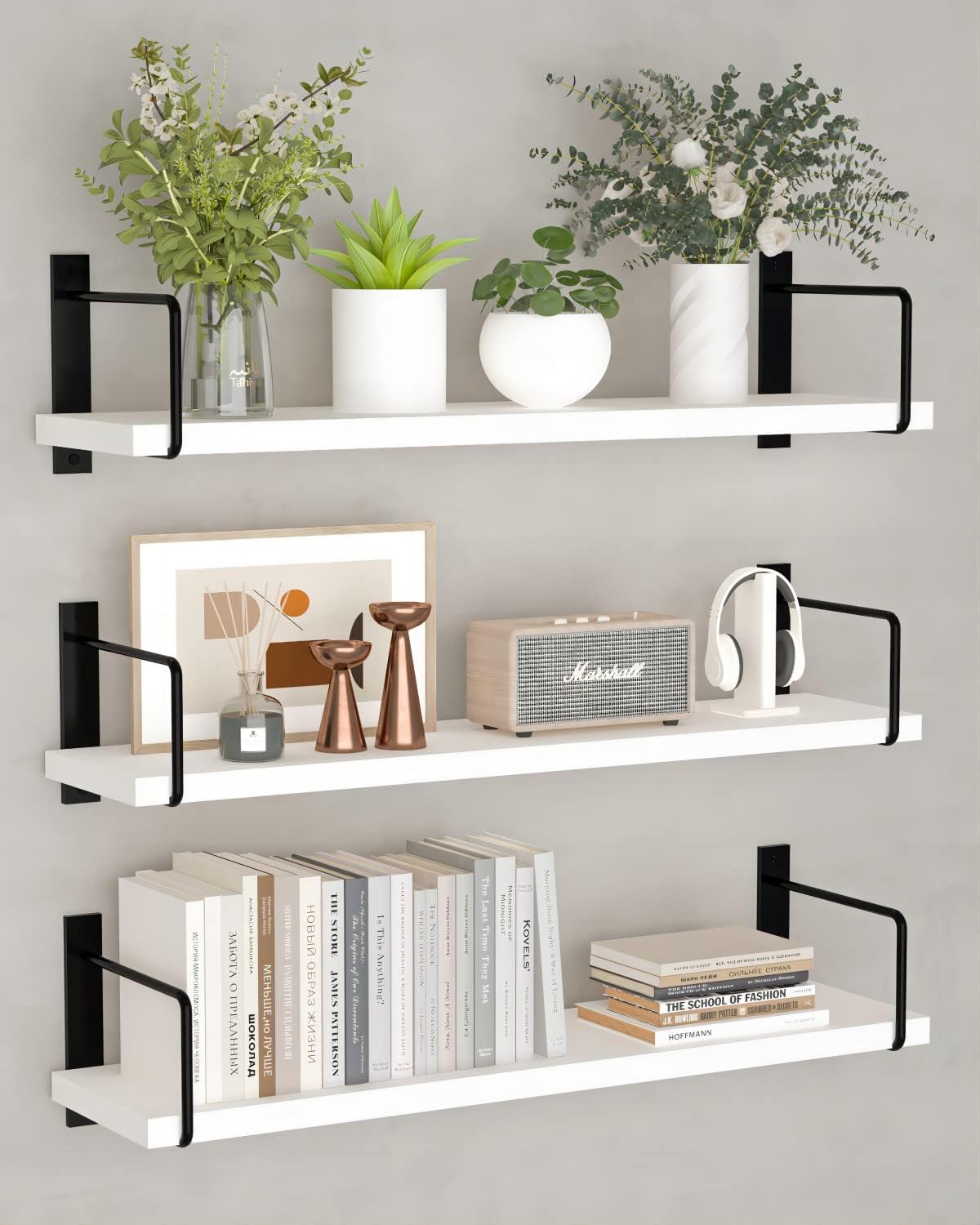 Floating Shelves Set of 3, 24 Inch Rustic Wood Wall Decor