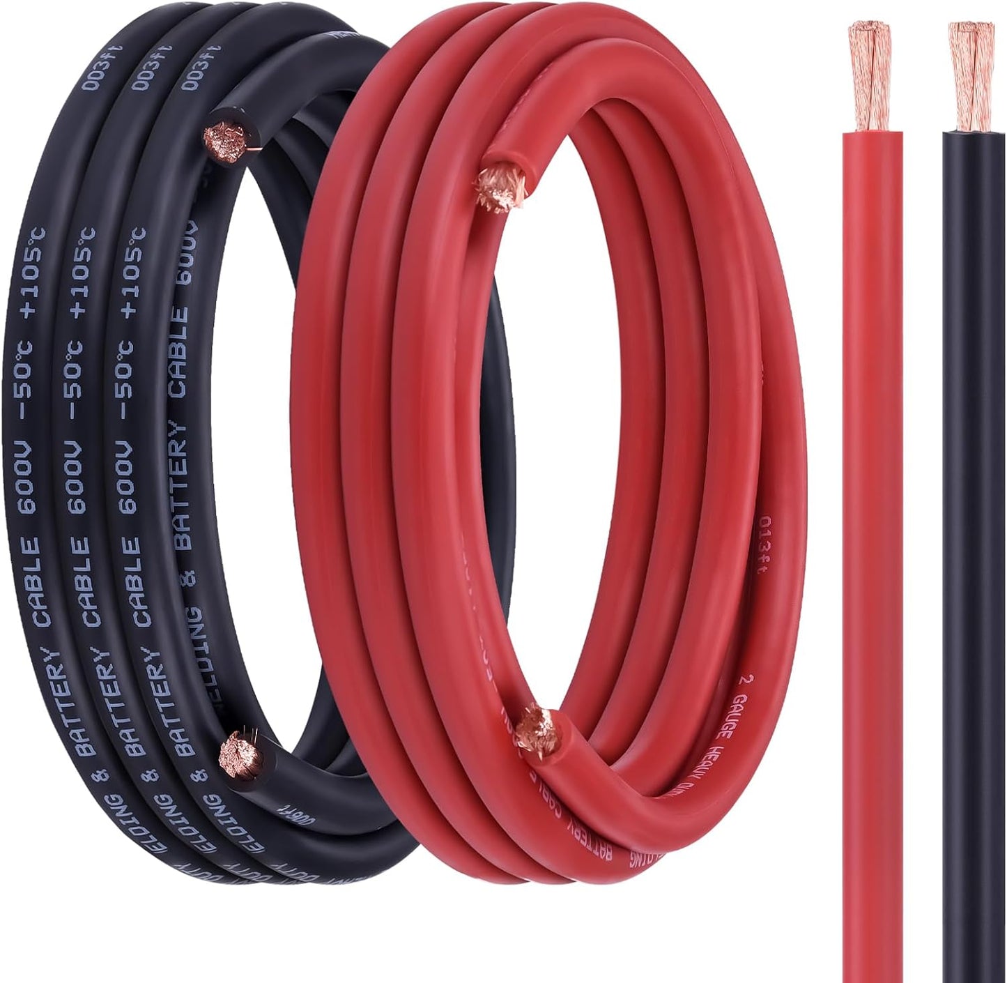2 Gauge Battery Cable 15FT Red Black for Automotive Solar Marine