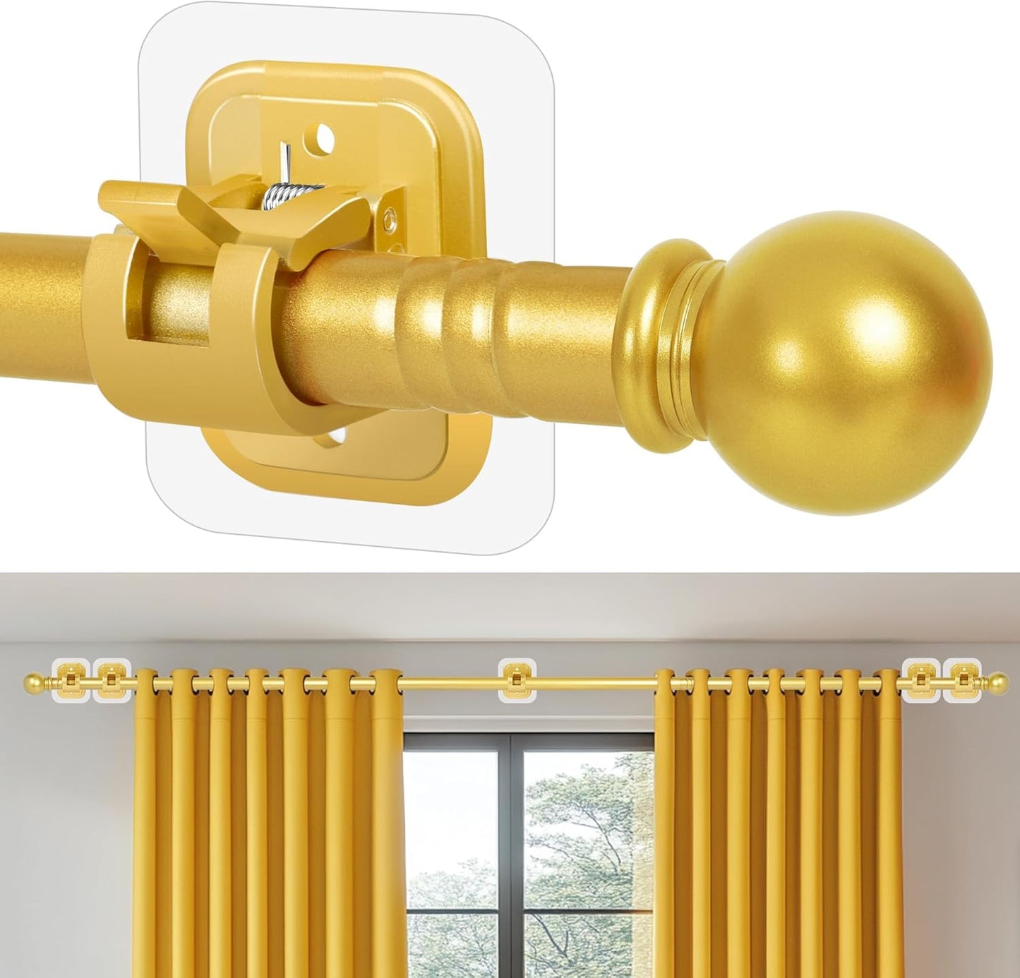 Renter Friendly Gold Curtain Rod Set