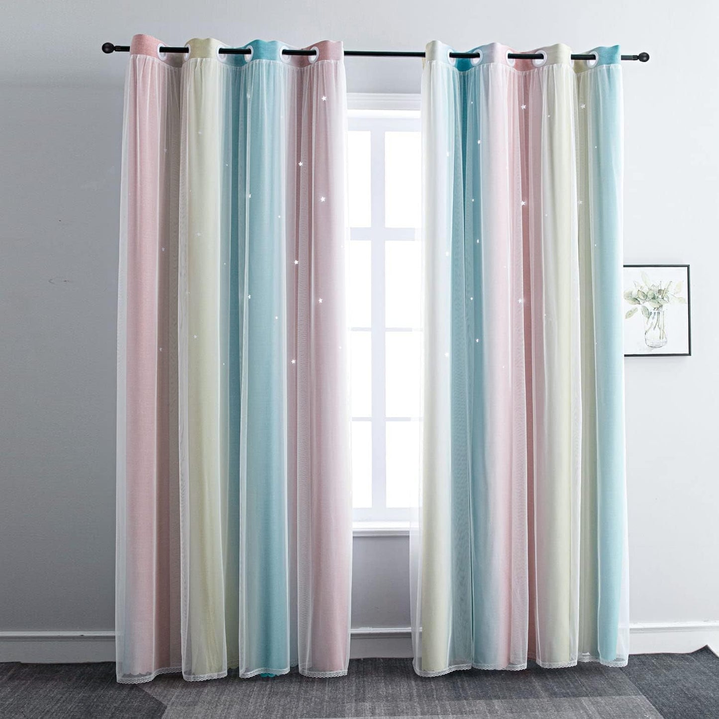FANLI Ombre Rainbow Blackout Curtains for Kids Room Decor
