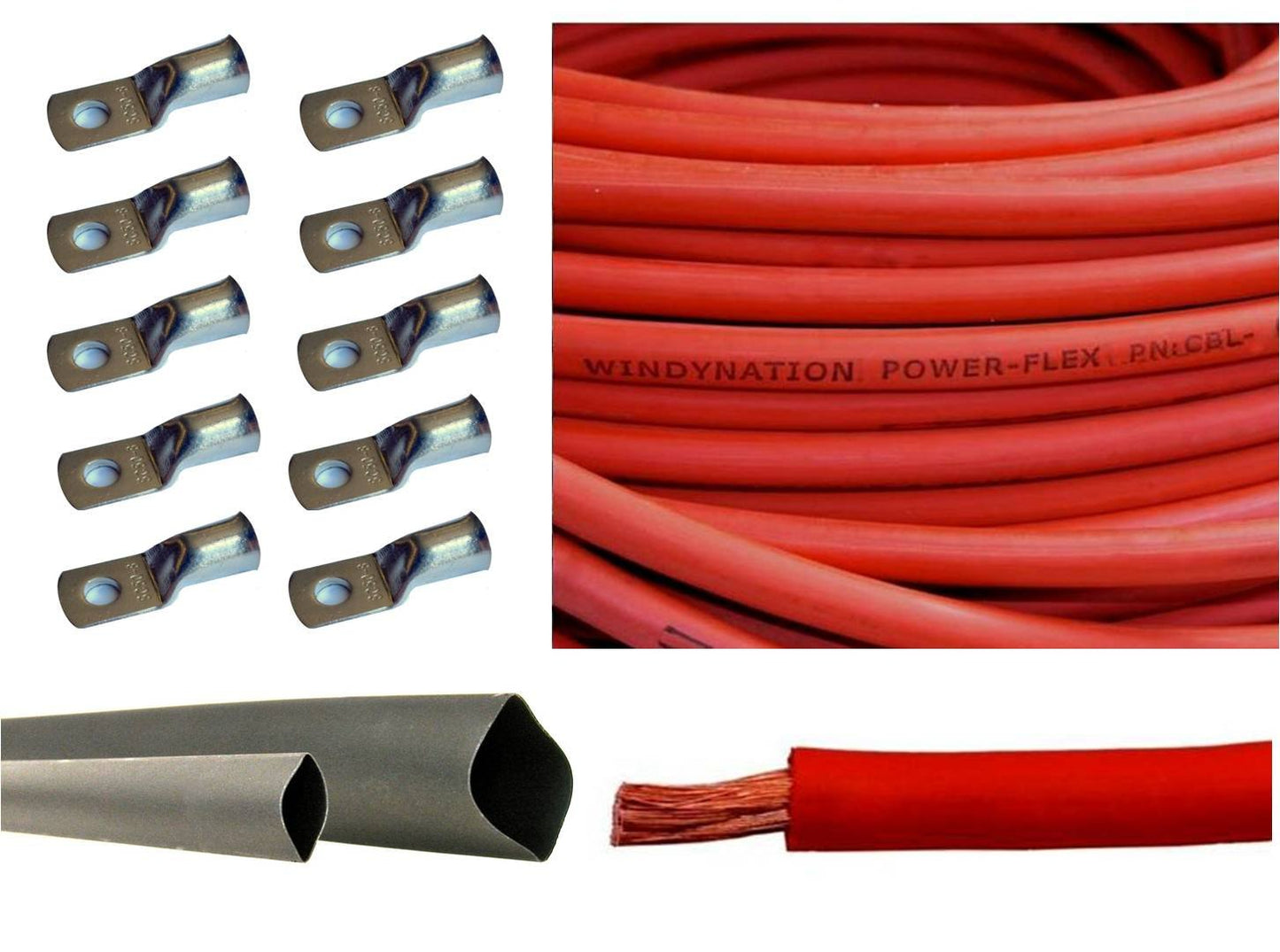 2 AWG Red Welding Battery Cable with Connectors and Heat Shrink