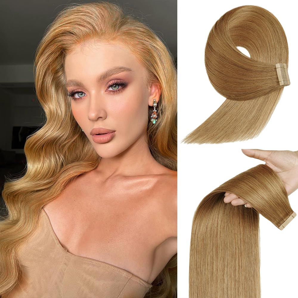Tape in Hair Extensions Human Hair 18 Inch Honey Blonde Style