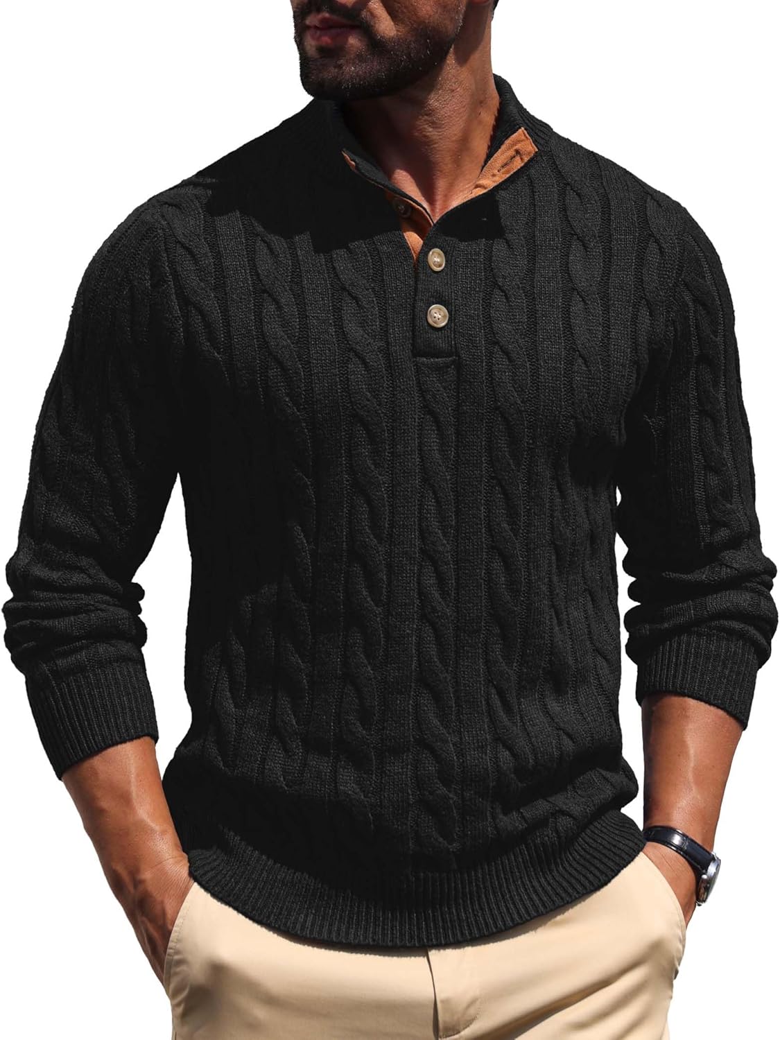Askdeer Men's Cable Knit Pullover Sweater for Classic Style