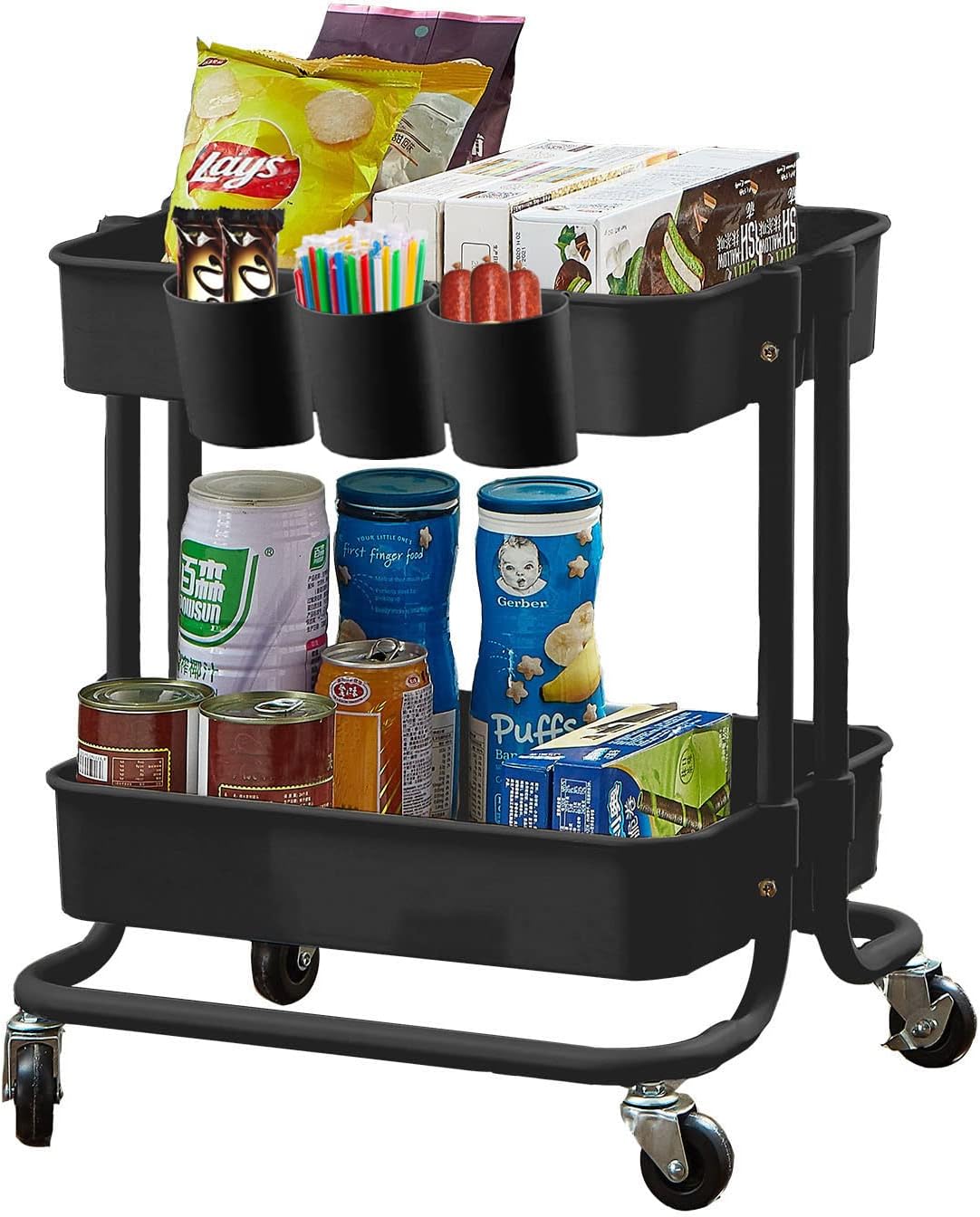 2-Tier Utility Rolling Cart for Home Office Kitchen Organization