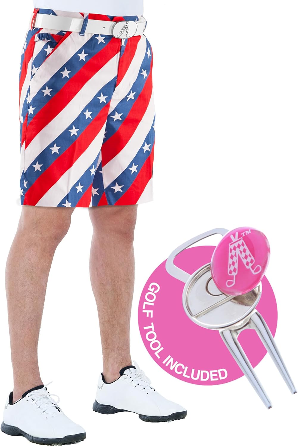 Crazy Golf Shorts for Men with American Flag Design
