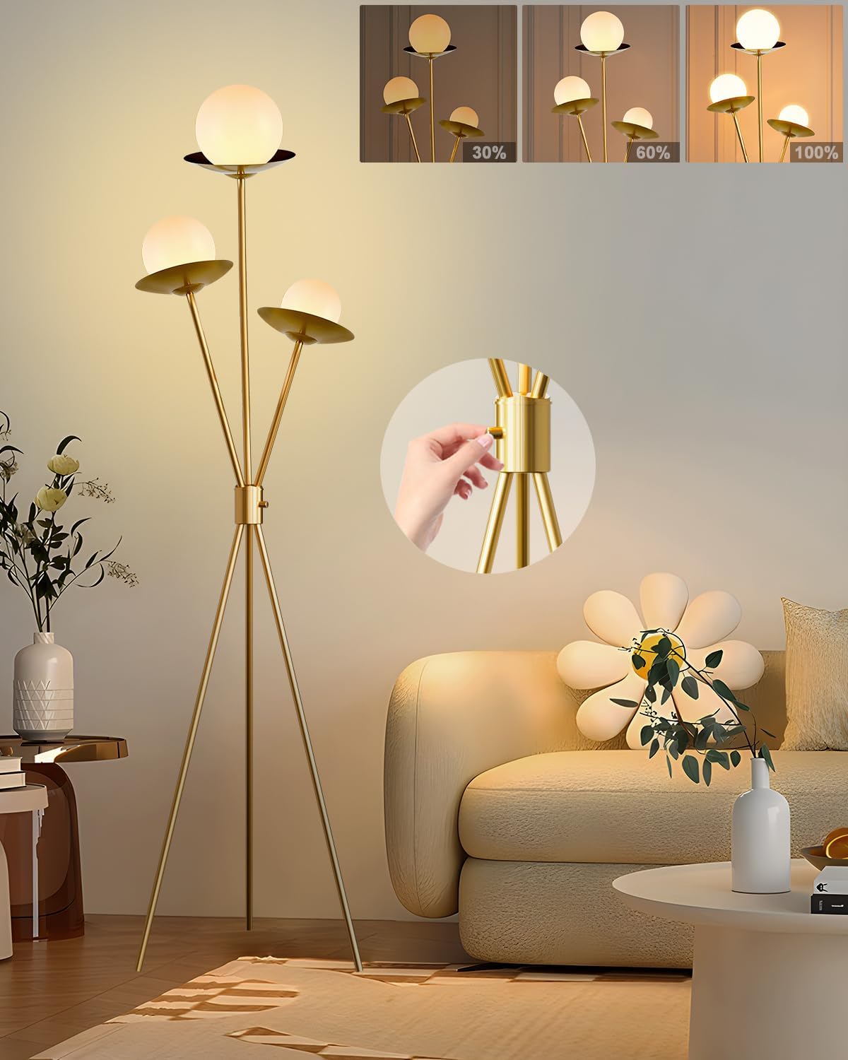Lightdot Tripod Floor Lamp Dimmable Globe for Modern Living Rooms