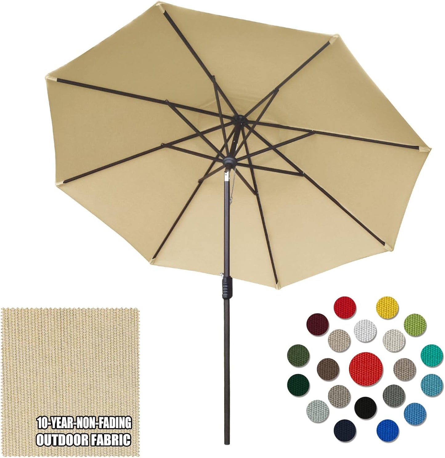 Eurmax 10Ft Market Umbrella with Hand Crank for Outdoor Use