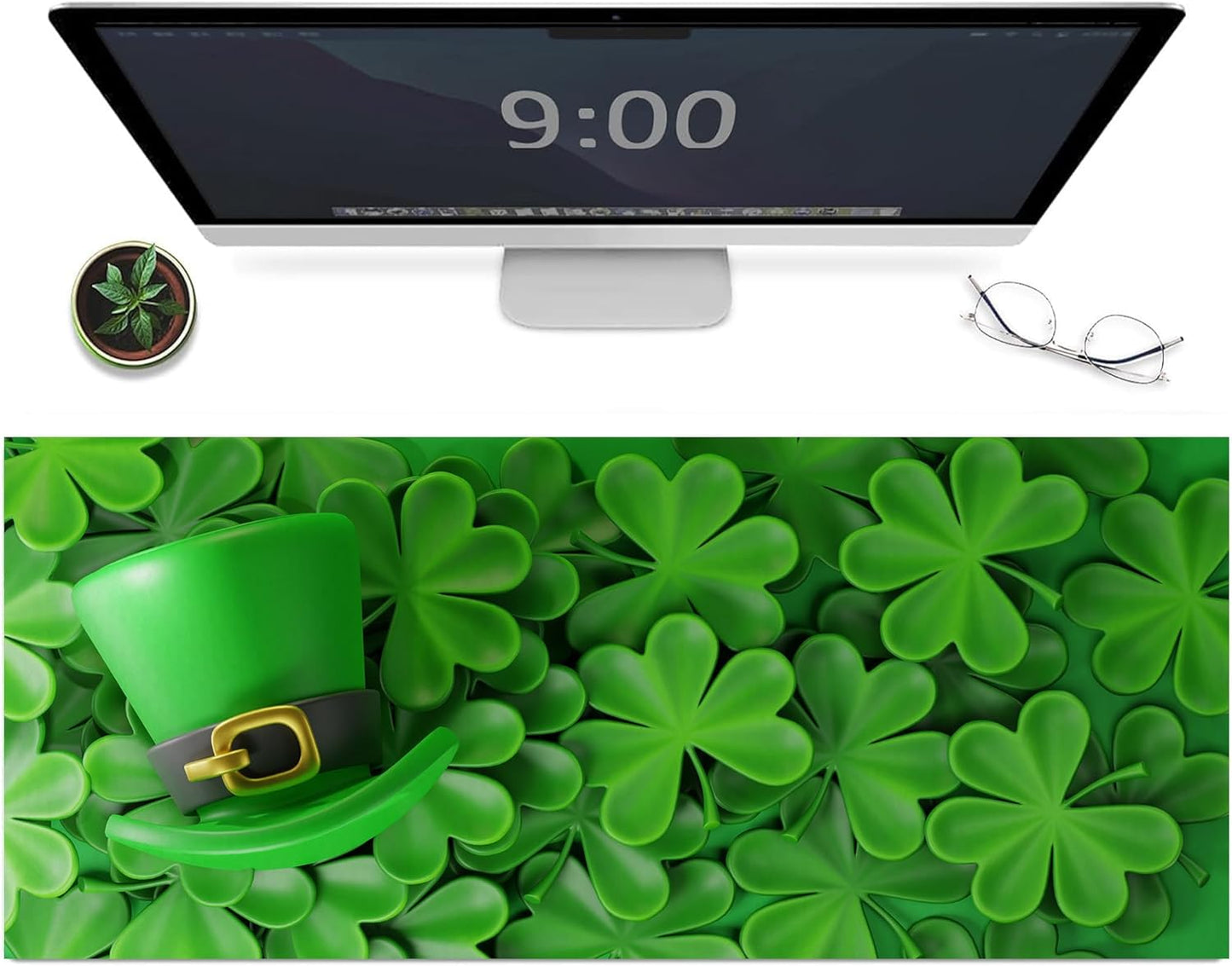 Lucky Shamrock Large Desk Mat - Non-Slip Waterproof Mousepad