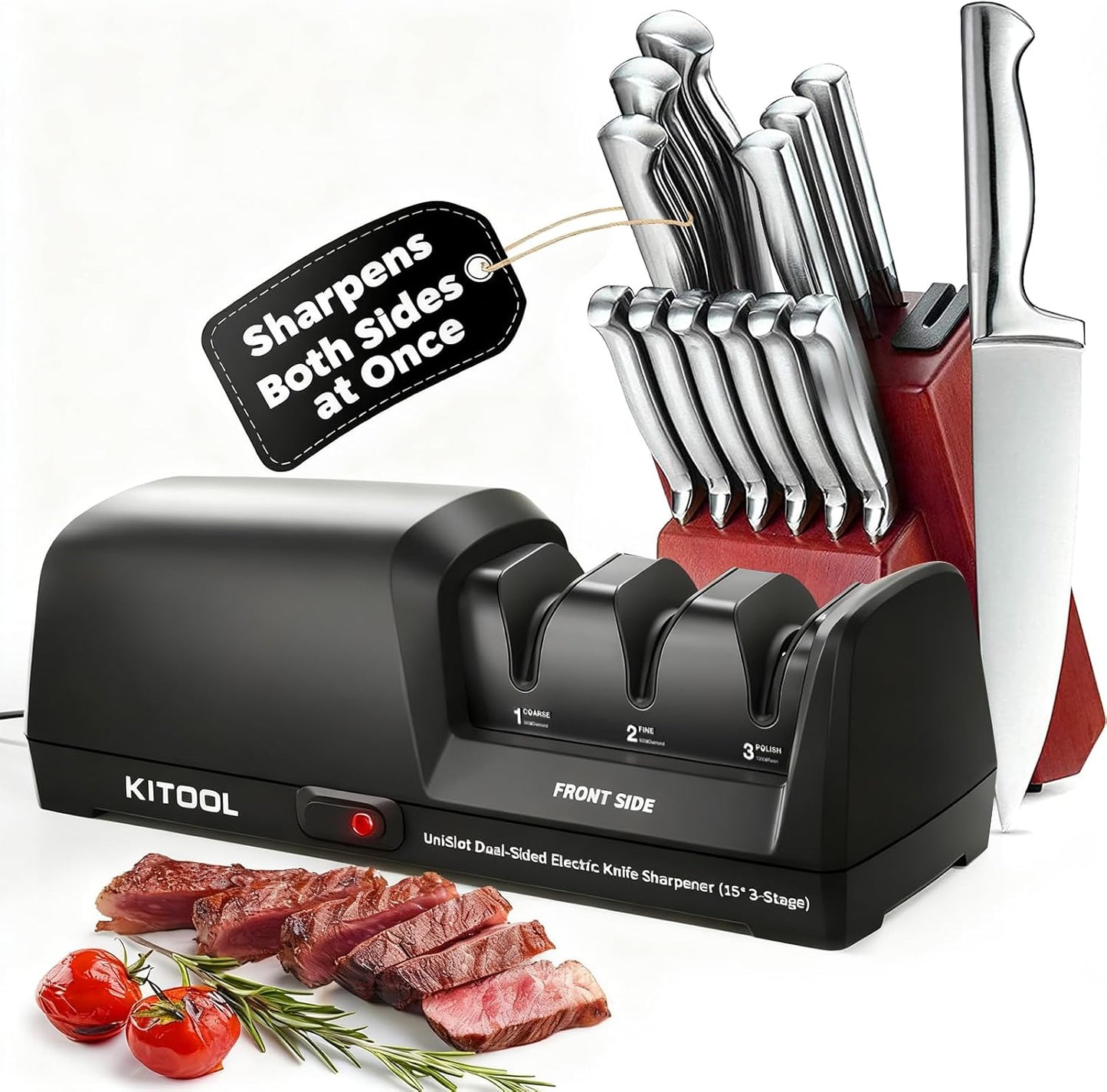 Electric Knife Sharpener with Dual-Sided 3-Stage Diamond System
