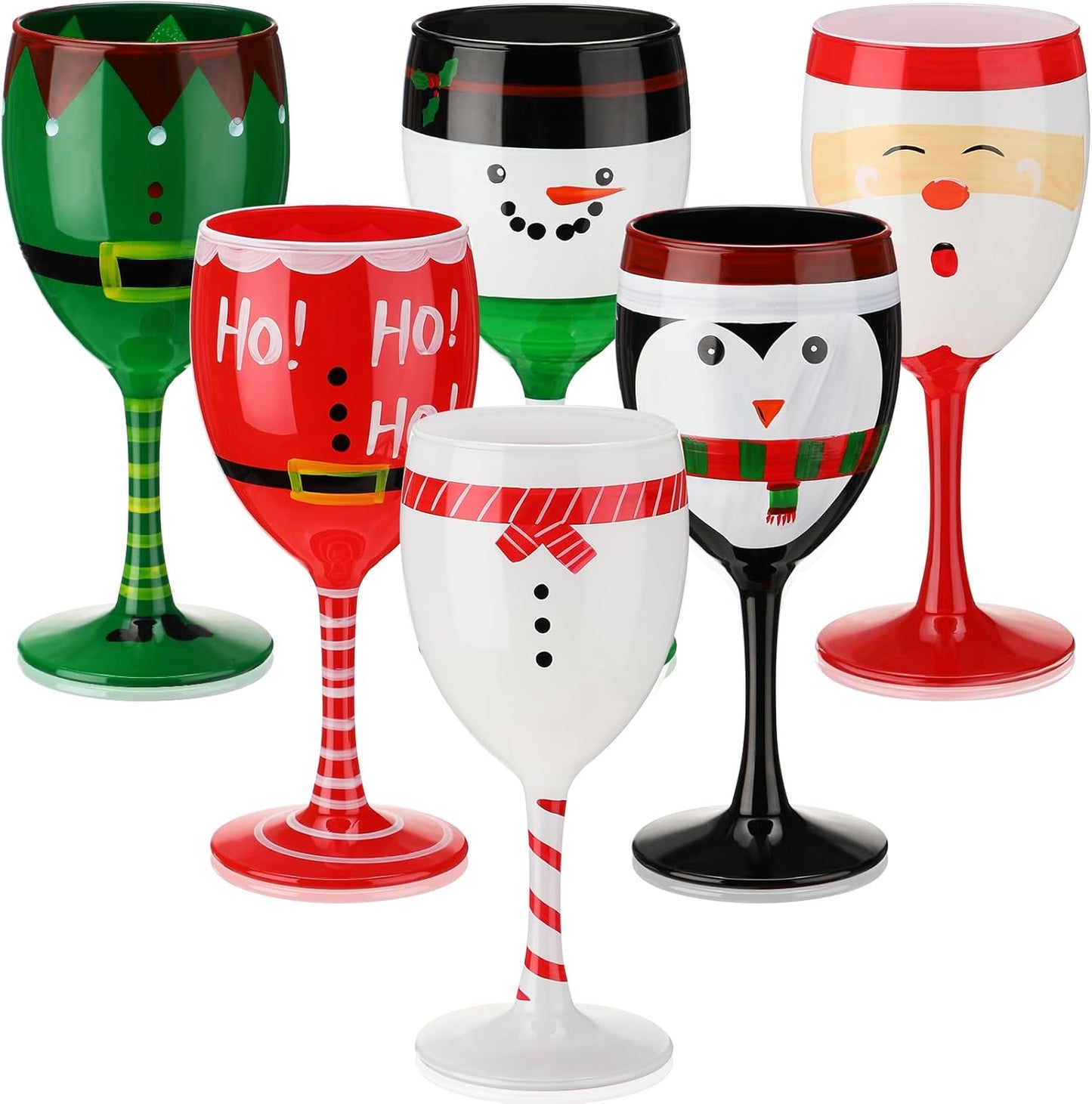 Nitial 6 Pcs Christmas Wine Glasses Set for Holiday Cheer