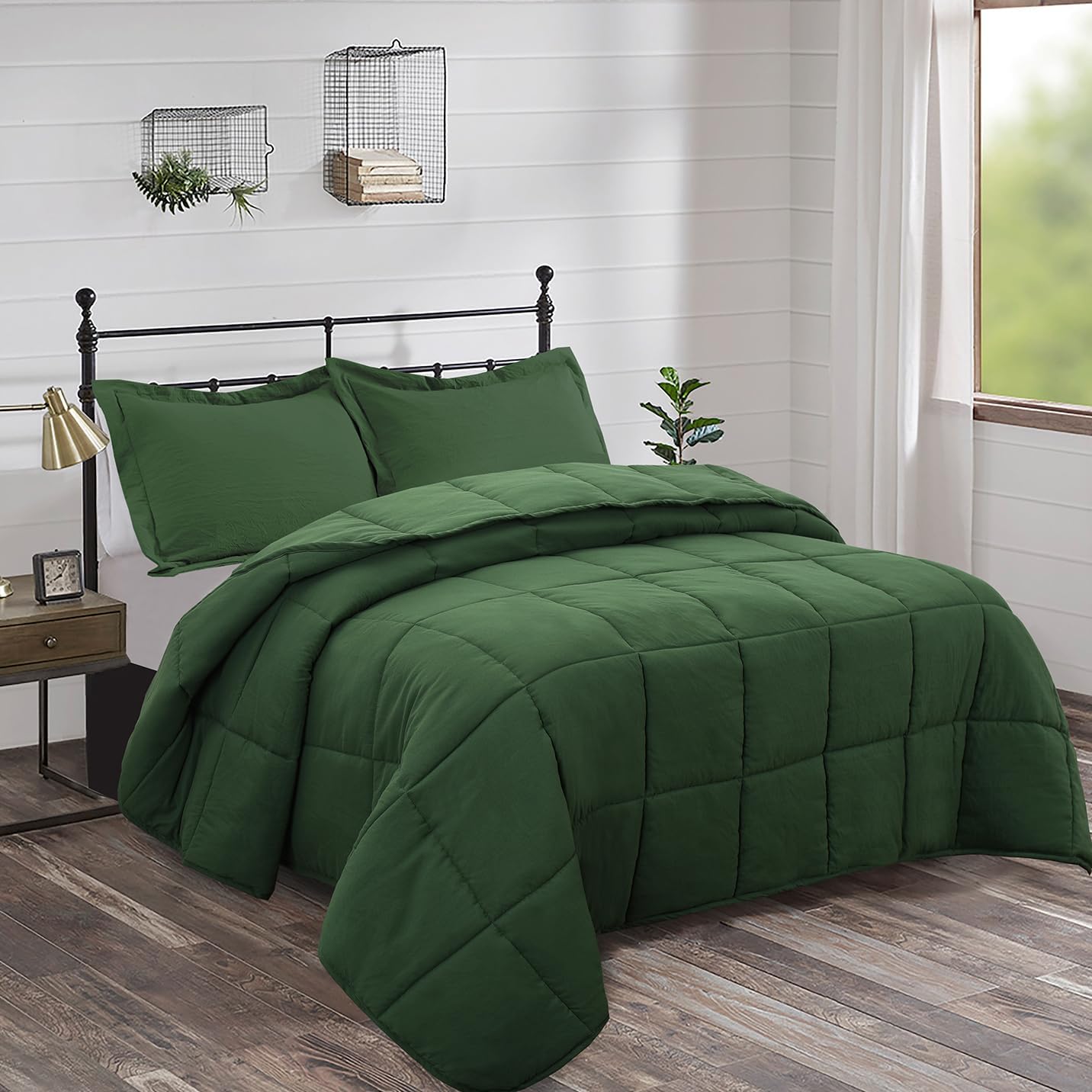 HIG 3pc Prewashed Green Twin/Twin XL Comforter Set for All Seasons