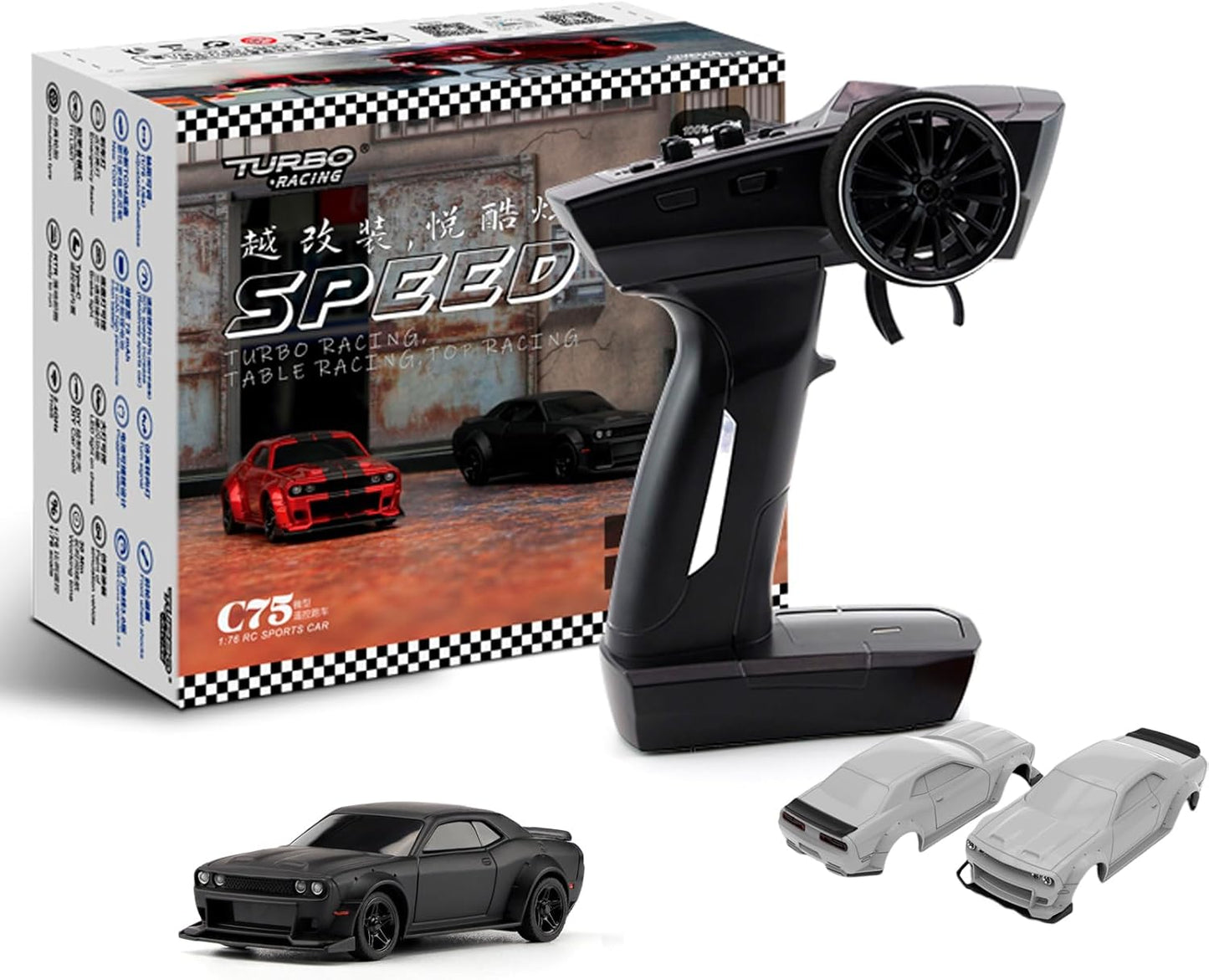 TurboRC 1:76 Mini Sports Car with 2 Body Shells for Fun